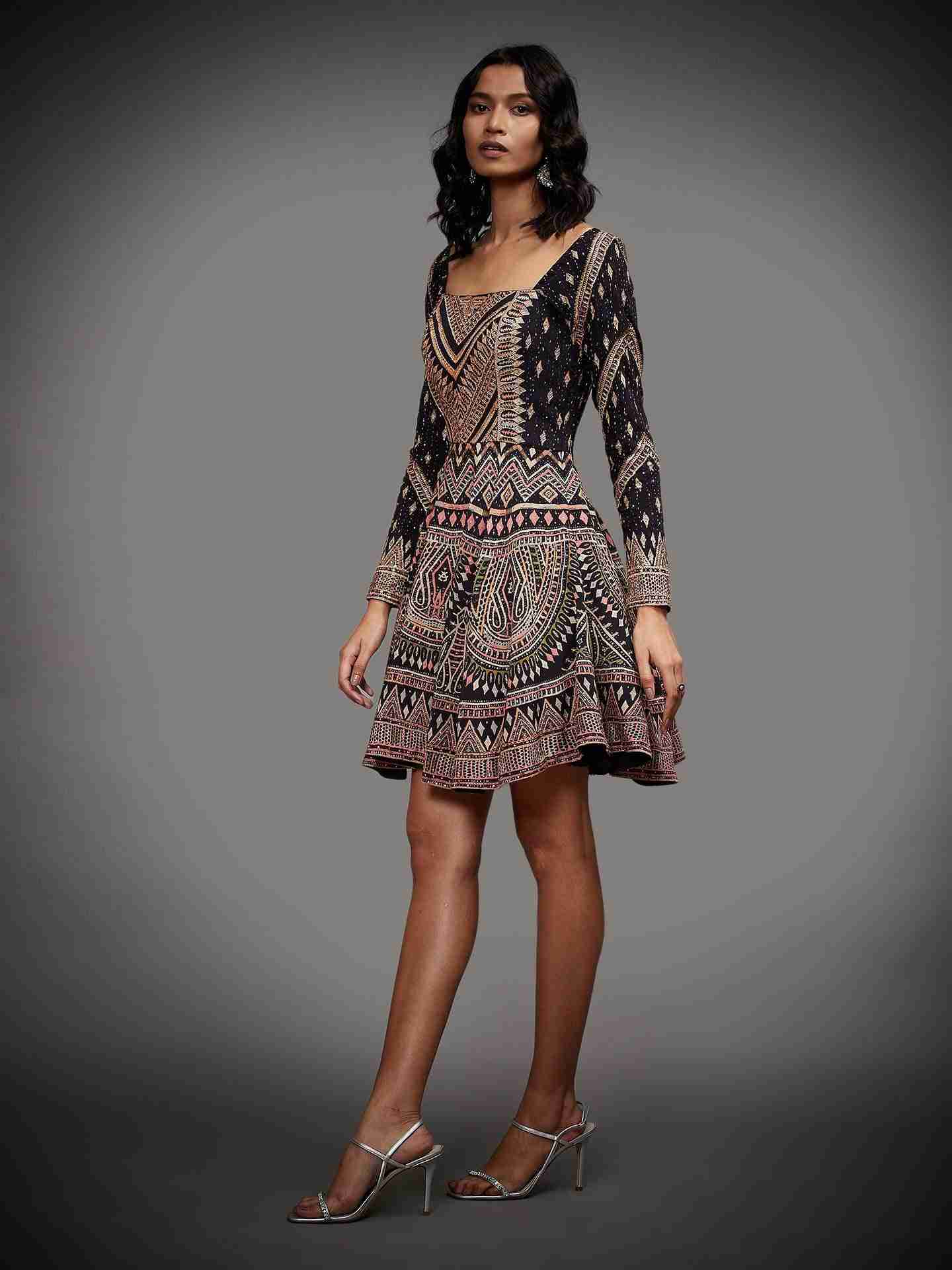 Black & Multi Rabari Dress