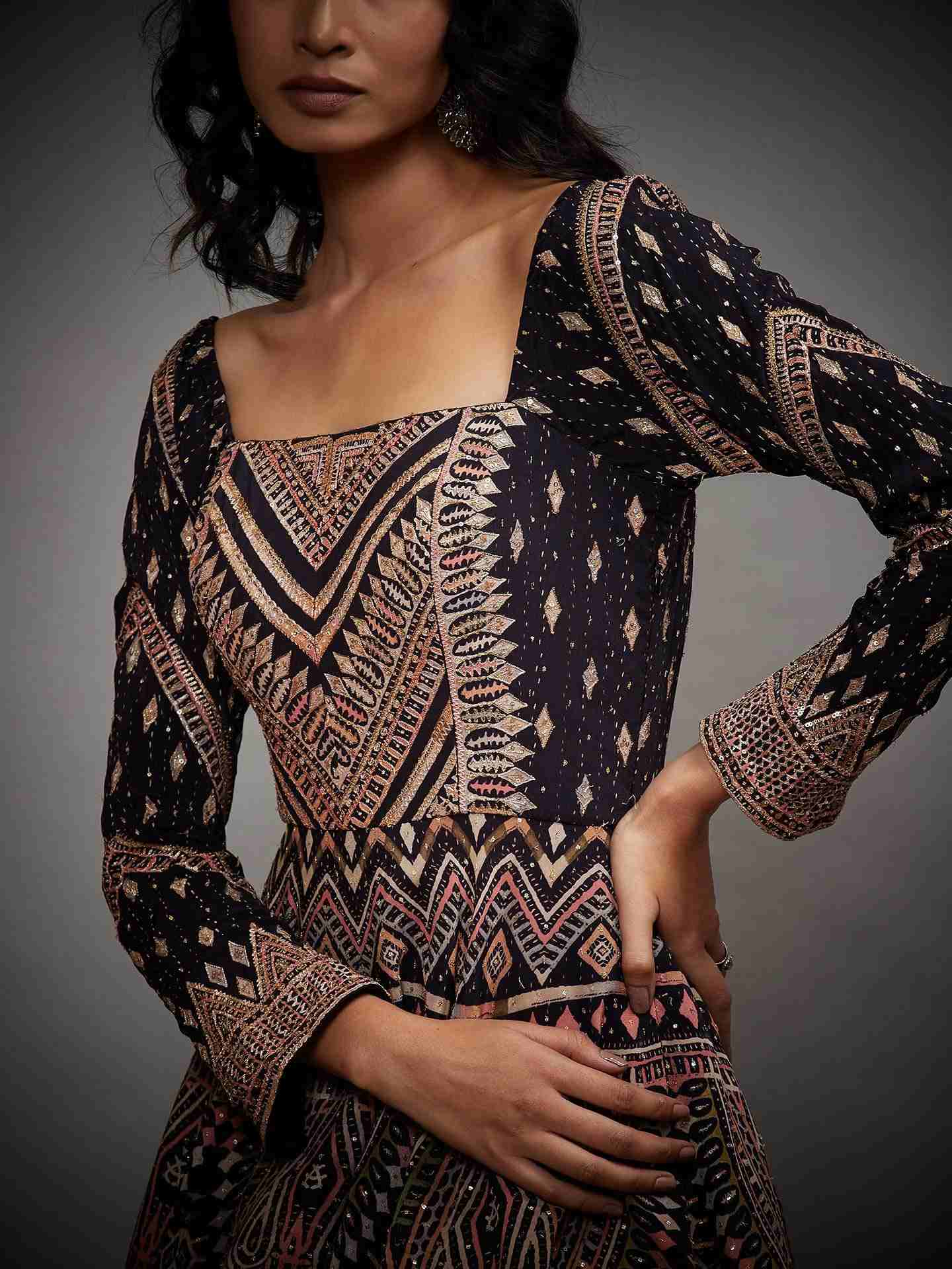 Black & Multi Rabari Dress