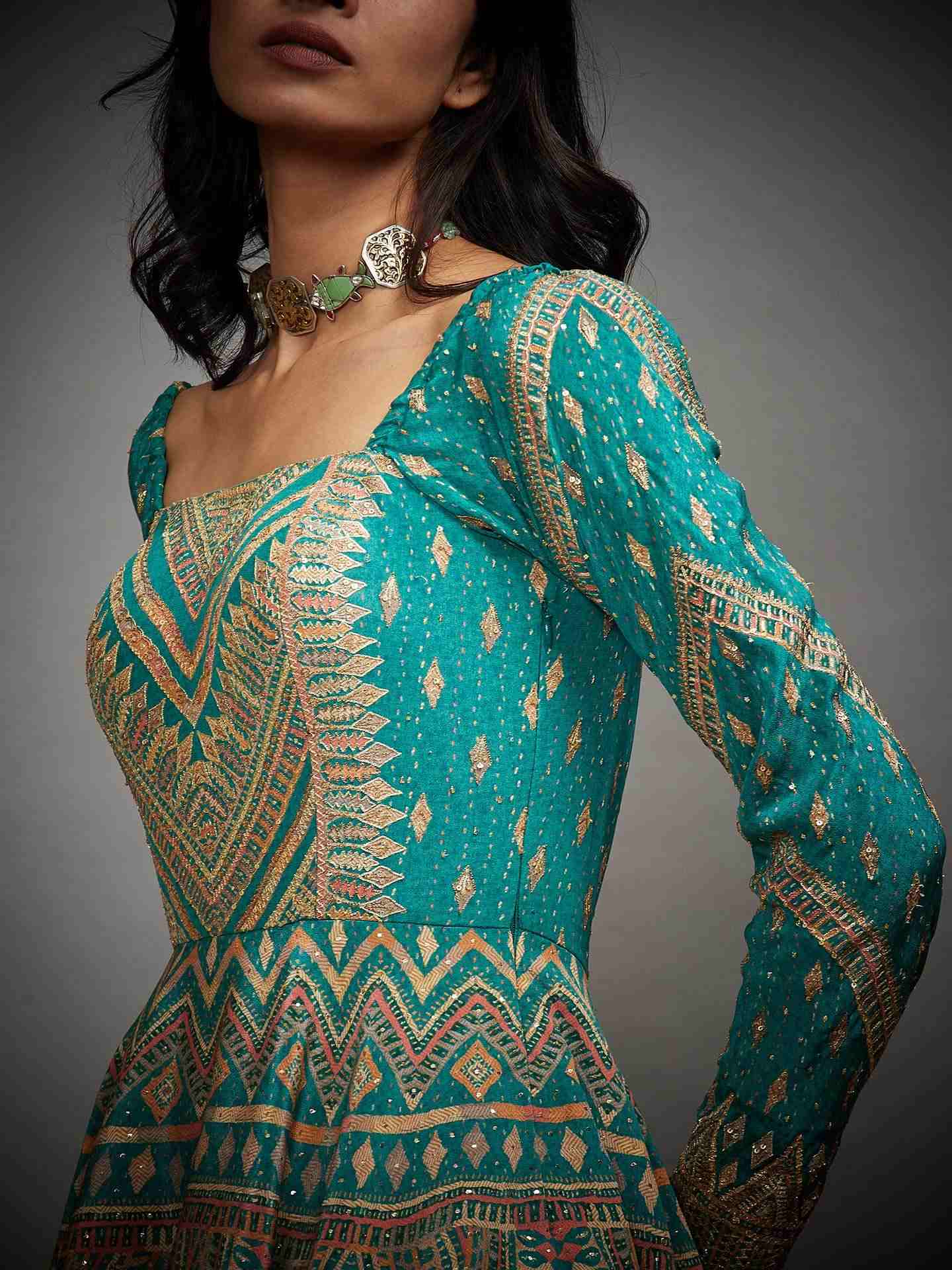 Emerald & Multi Rabari Dress