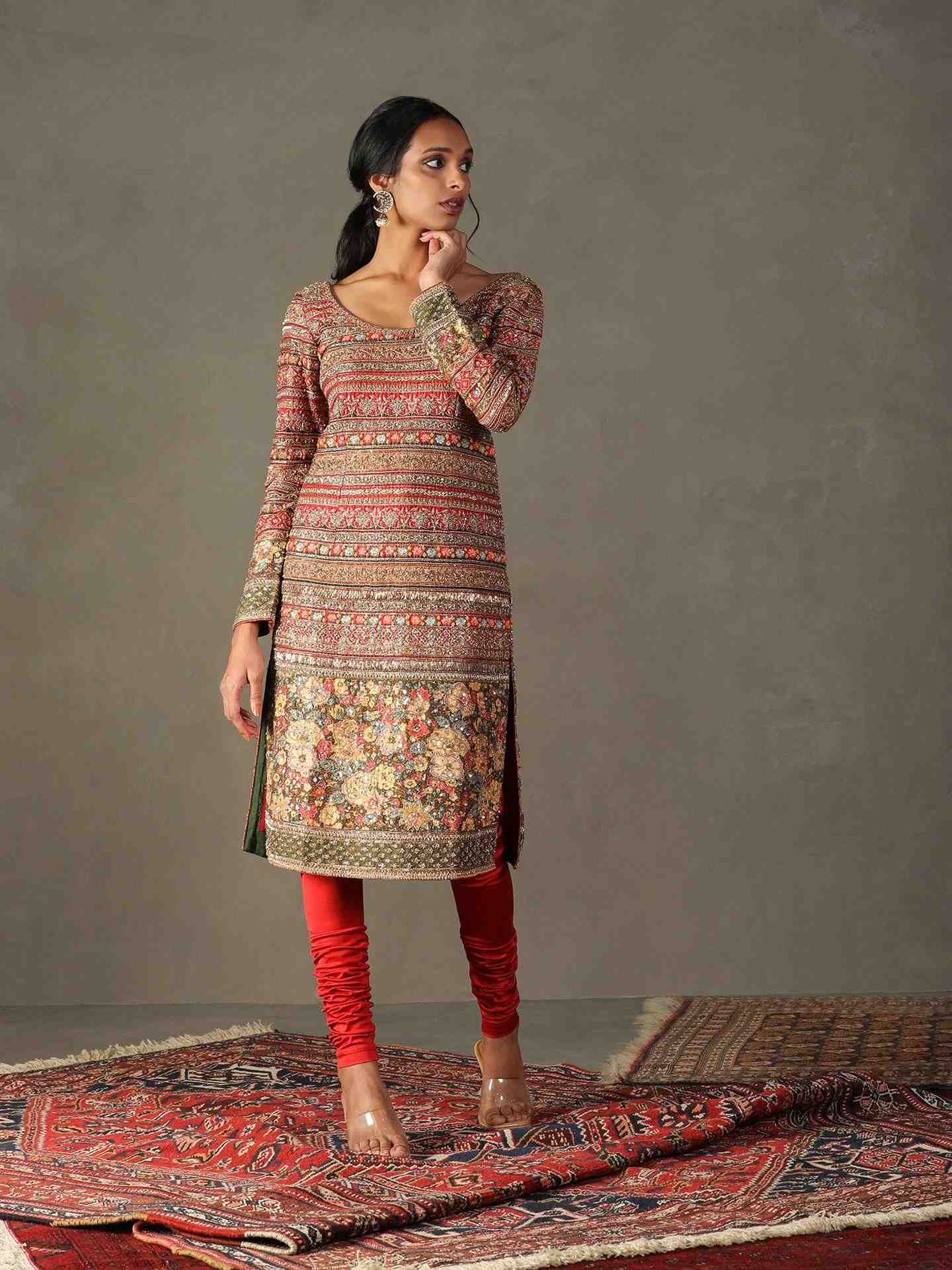 Red & Multi 	Zergul Dress