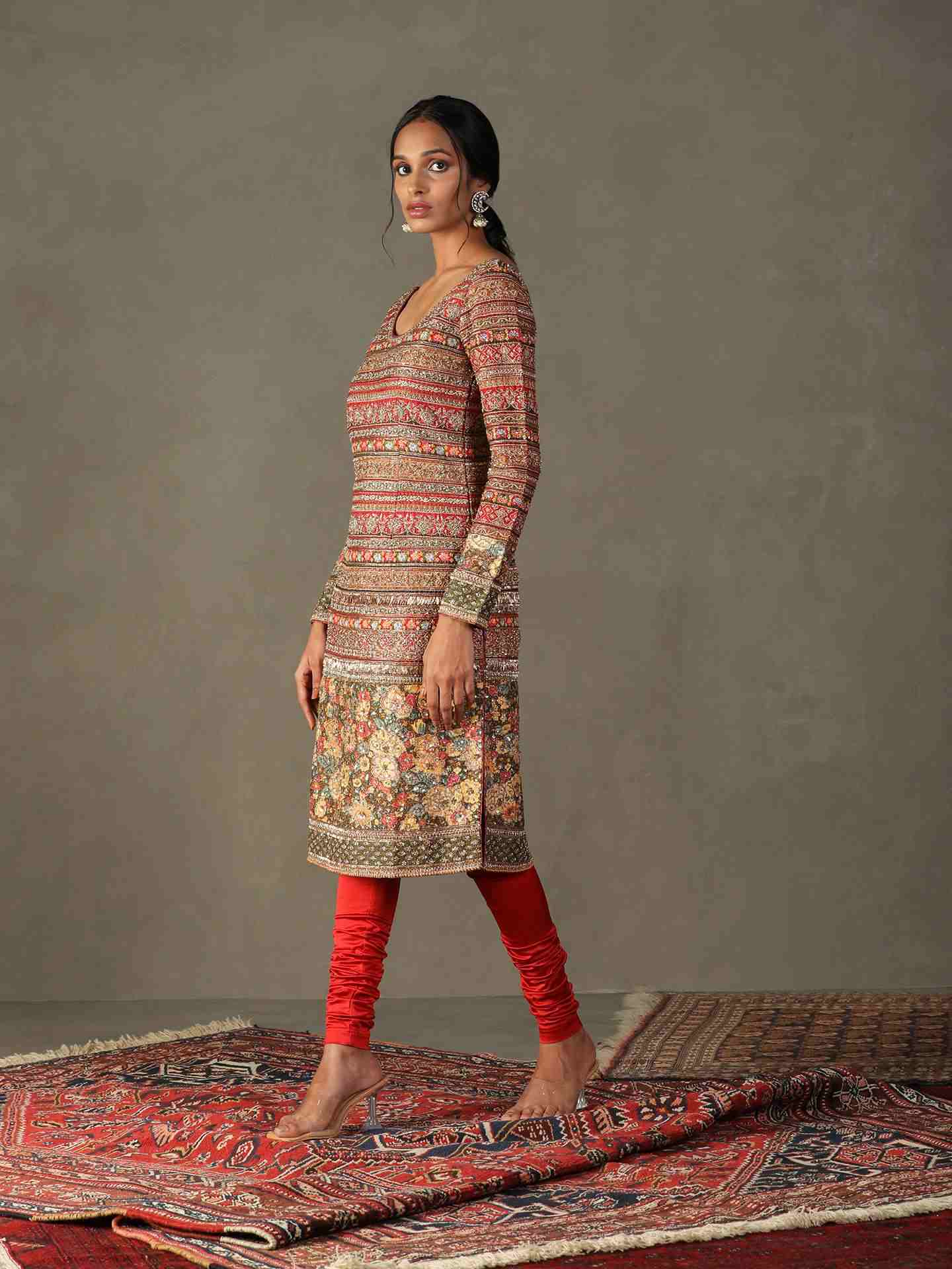 Red & Multi 	Zergul Dress