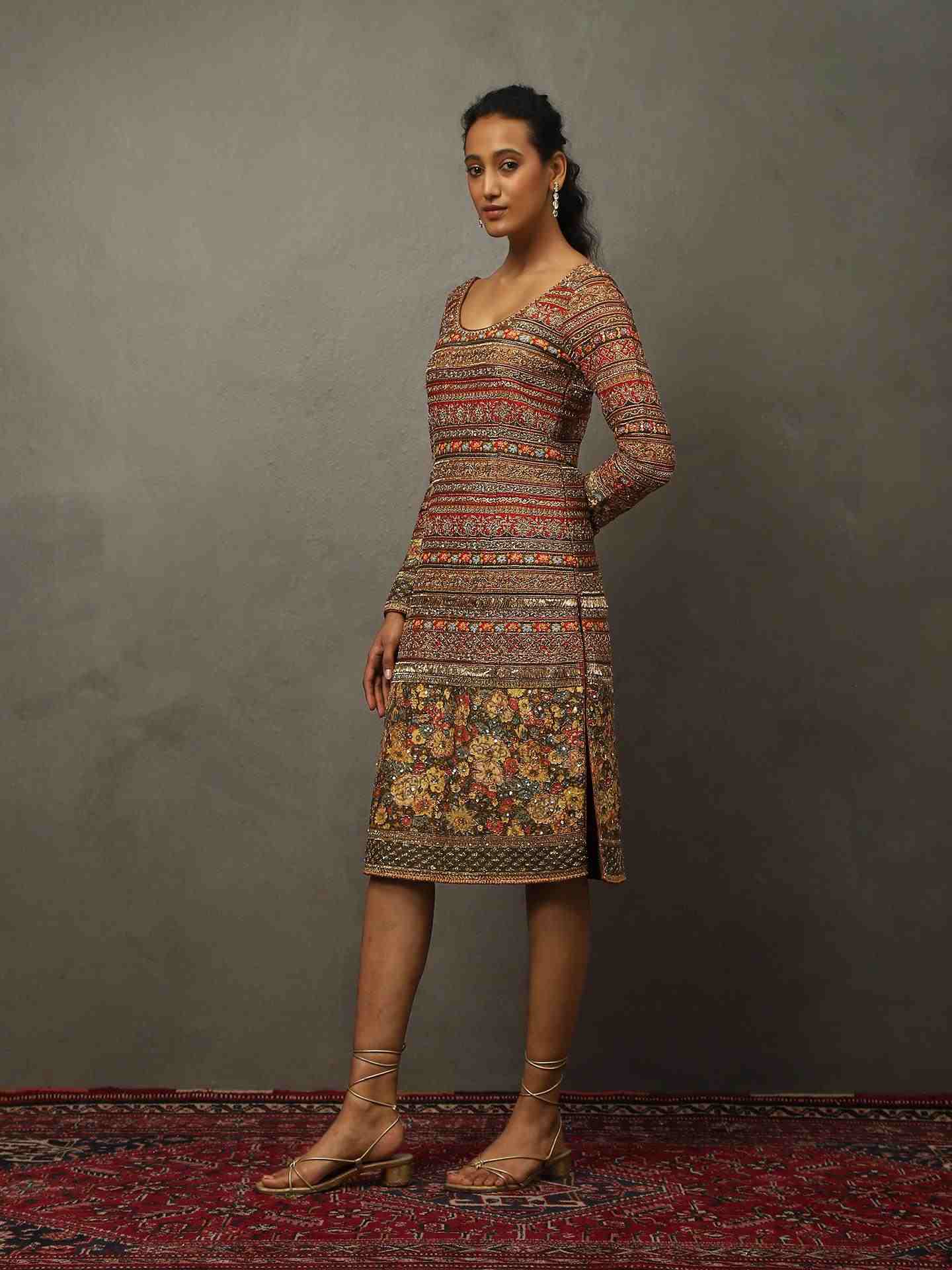 Red & Multi 	Zergul Dress