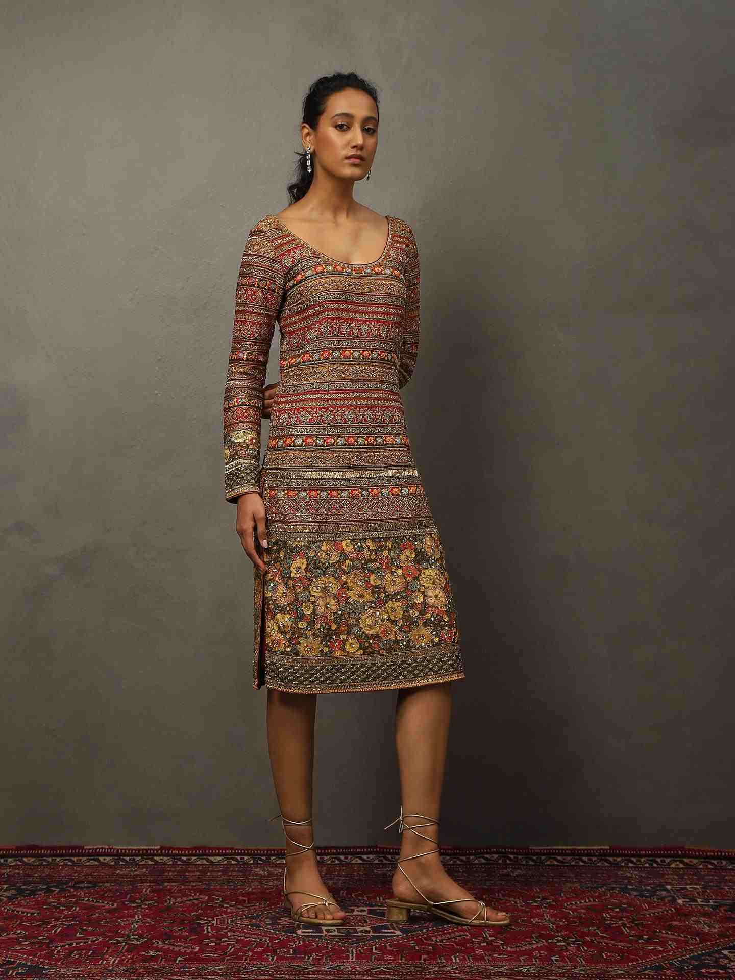 Red & Multi 	Zergul Dress