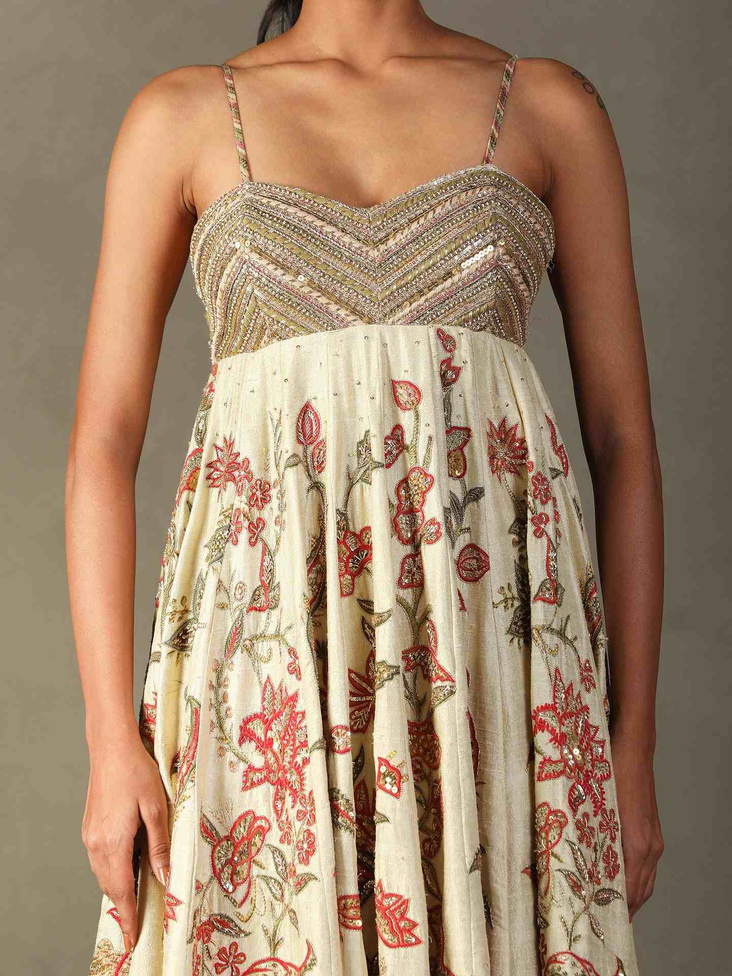 Beige & Multi Tree Of Life Dress