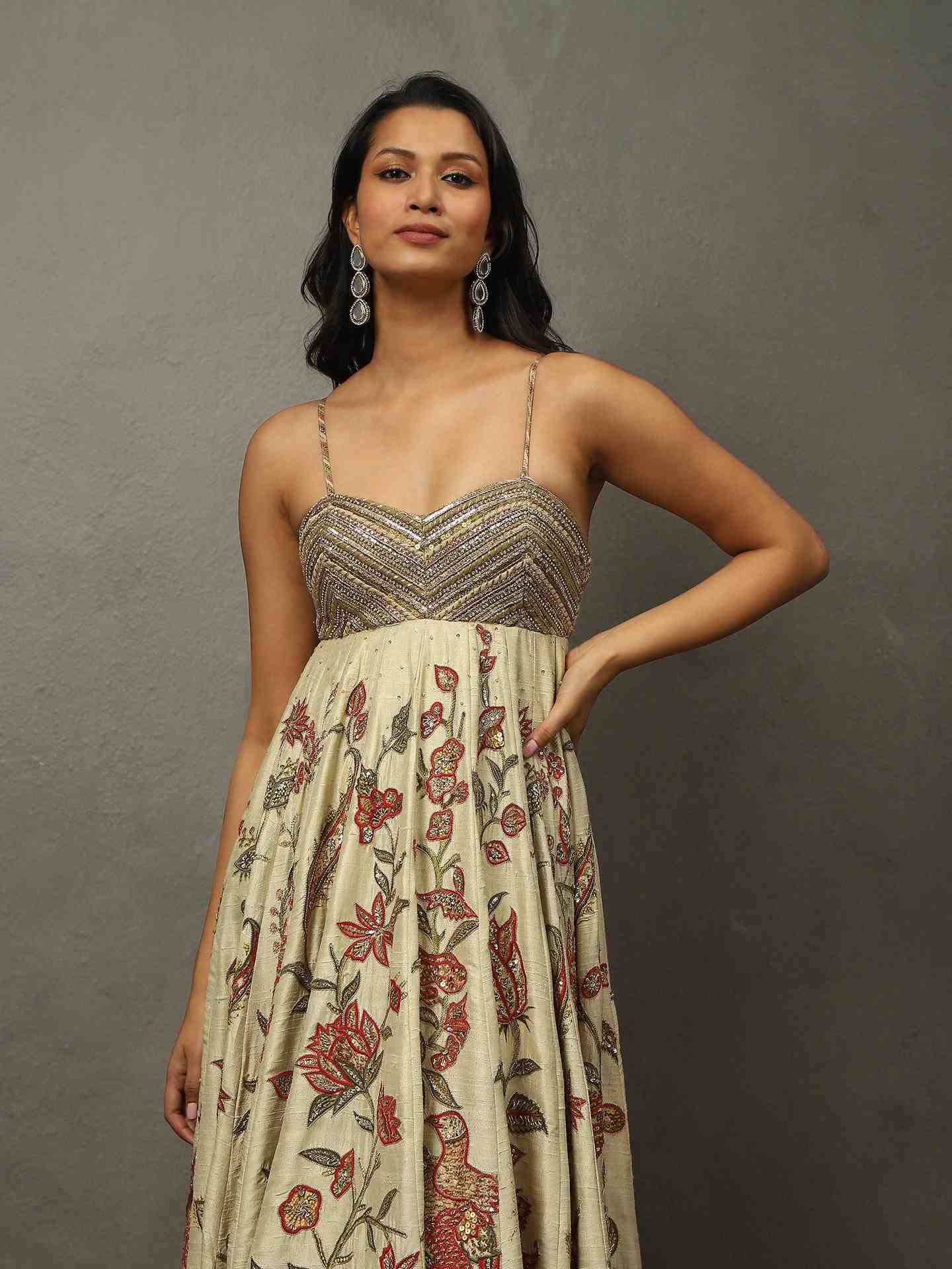 Beige & Multi Tree Of Life Dress