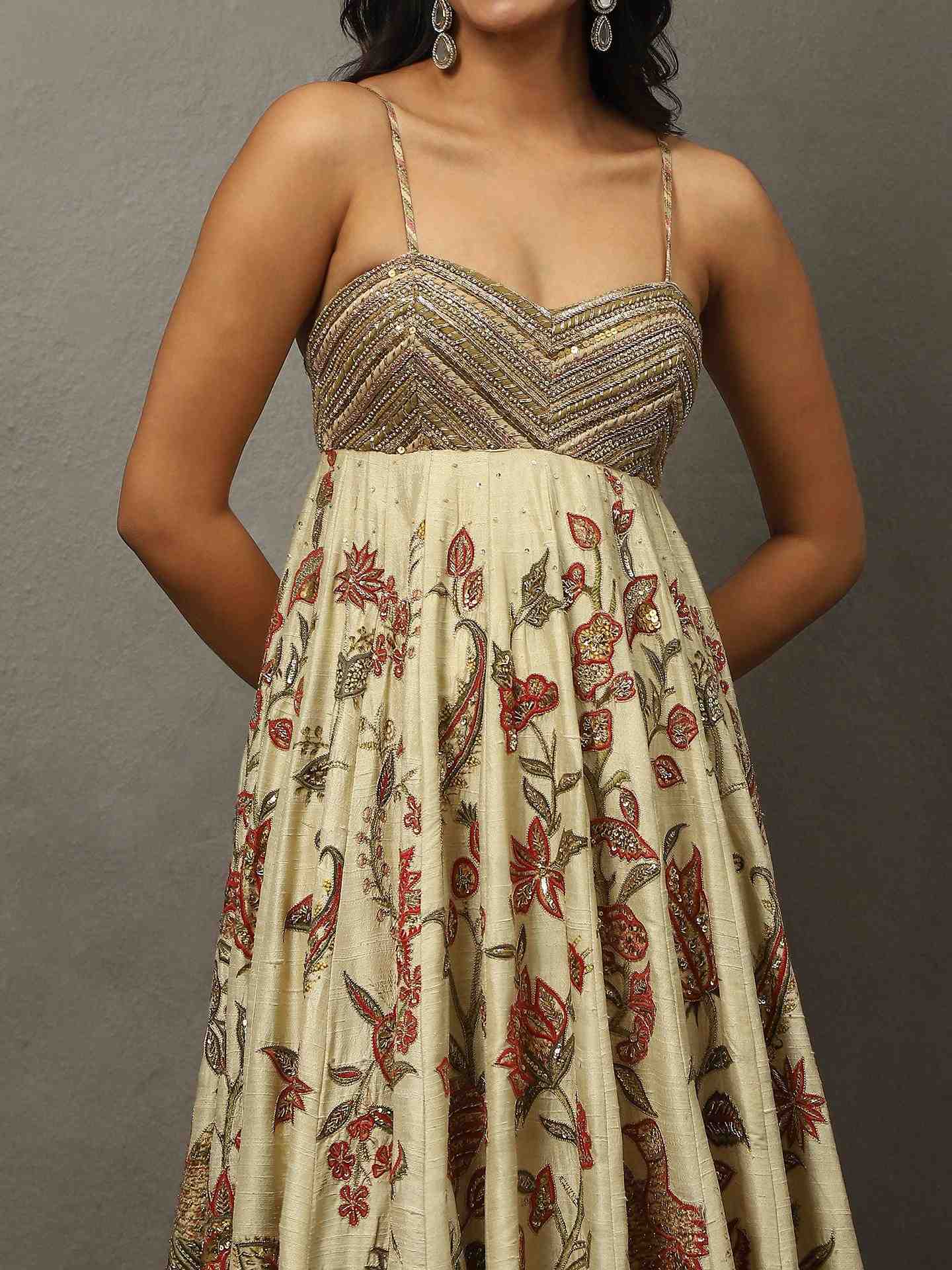 Beige & Multi Tree Of Life Dress