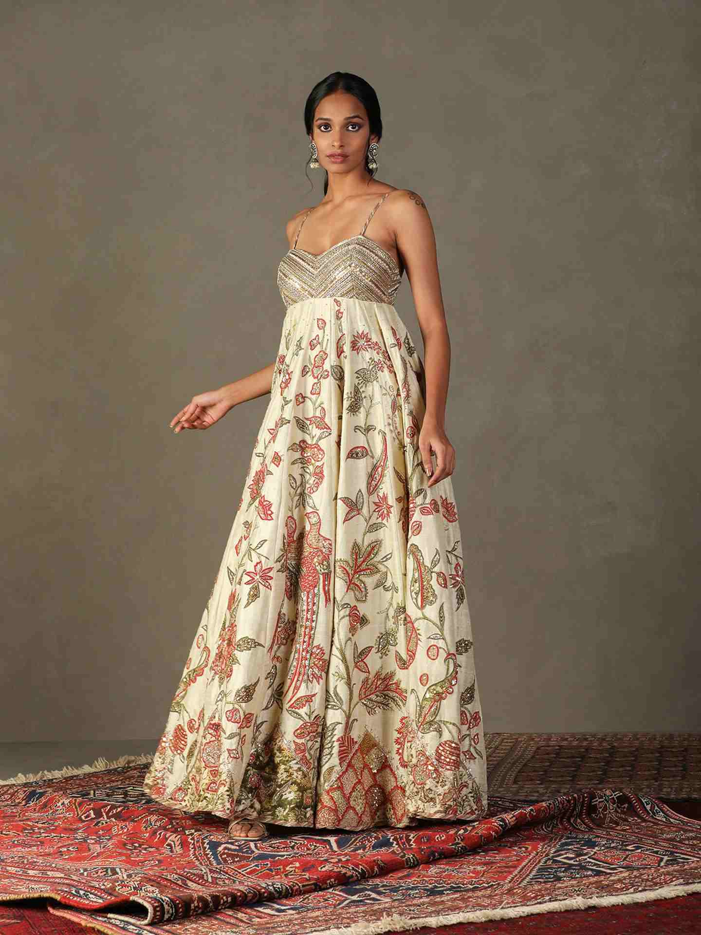 Beige & Multi Tree Of Life Dress