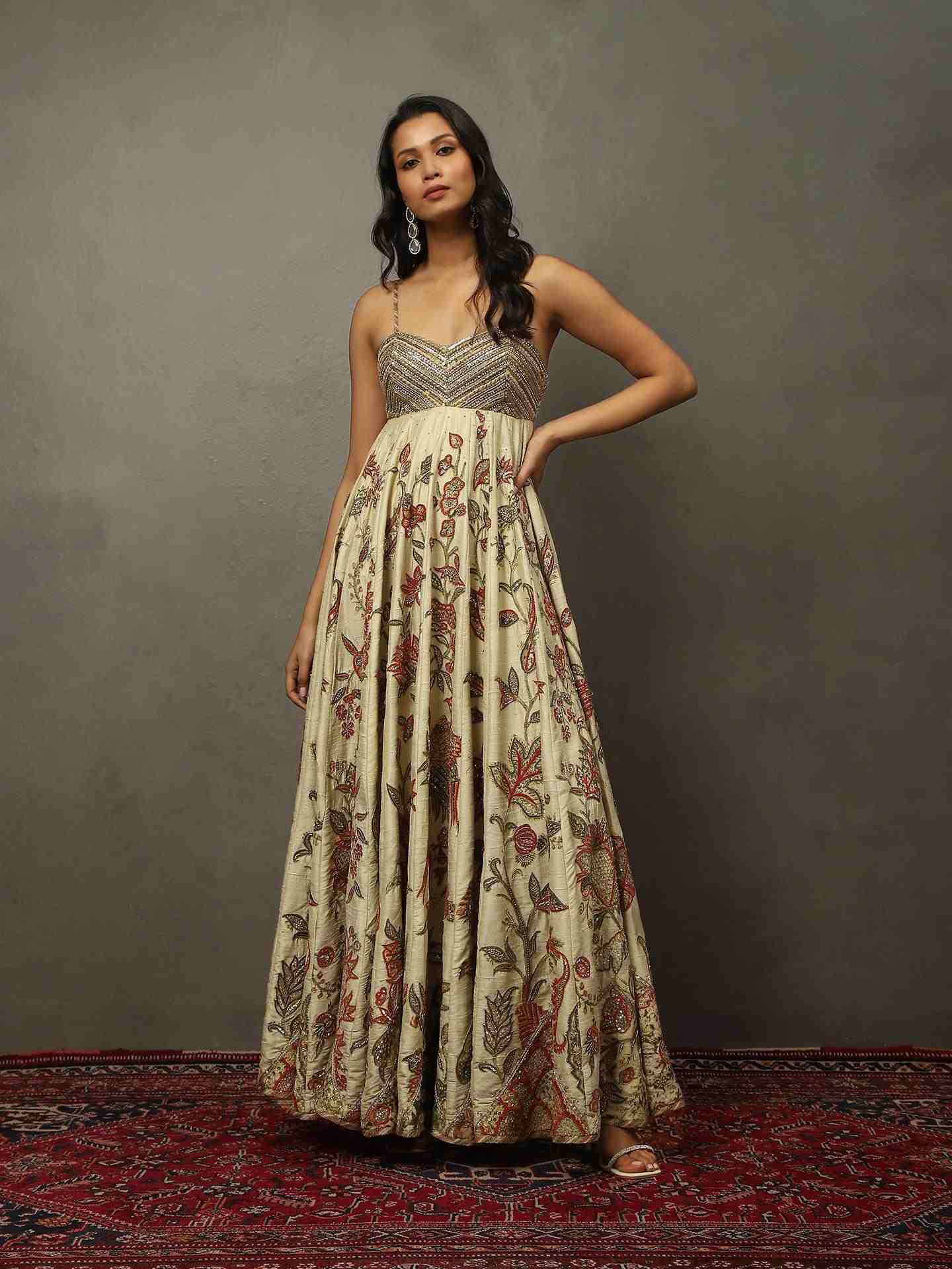 Beige & Multi Tree Of Life Dress