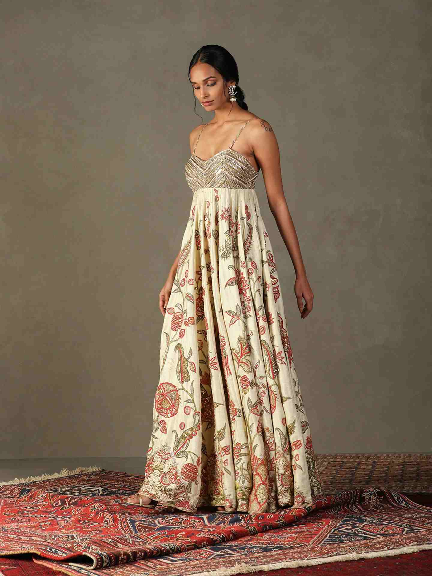 Beige & Multi Tree Of Life Dress
