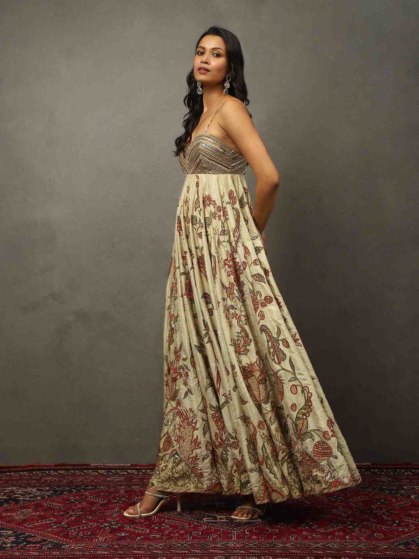 Beige & Multi Tree Of Life Dress