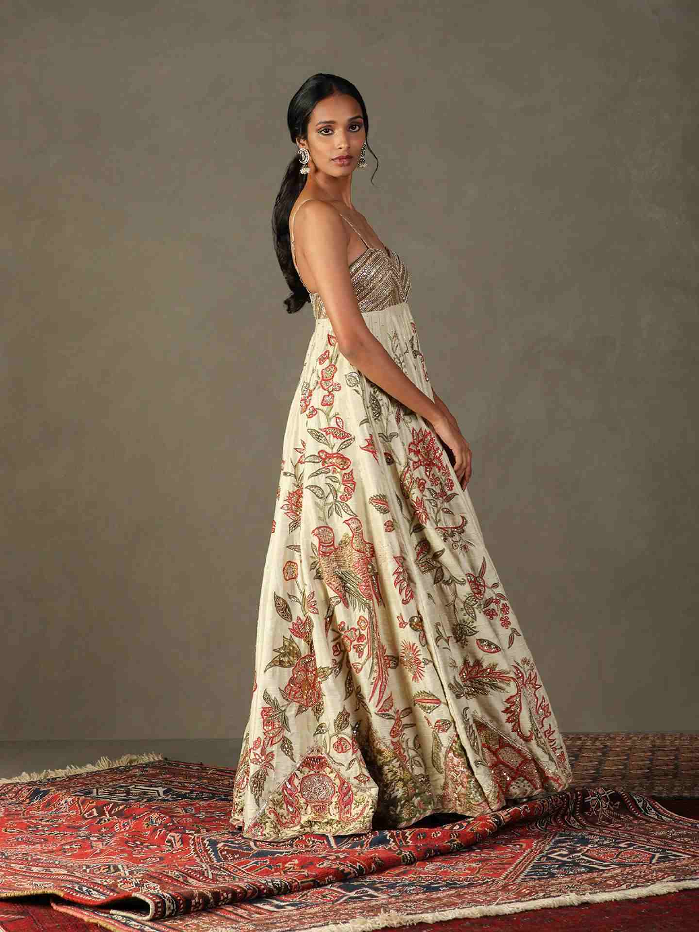 Beige & Multi Tree Of Life Dress