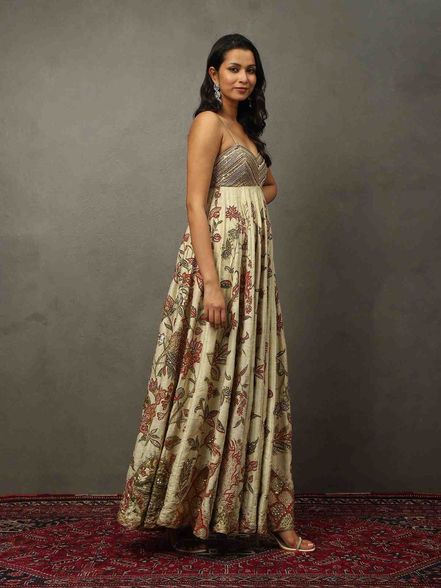 Beige & Multi Tree Of Life Dress