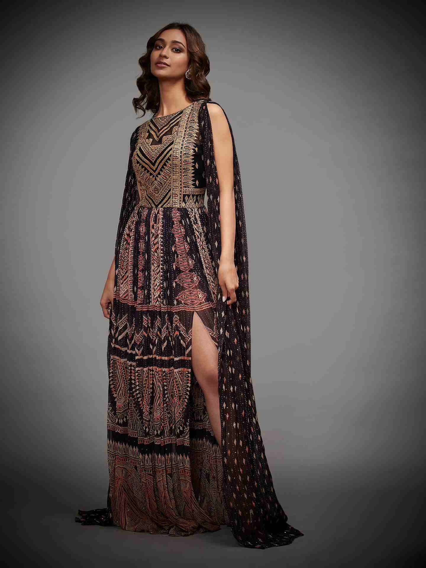 Black & Multi Rabari Long Dress