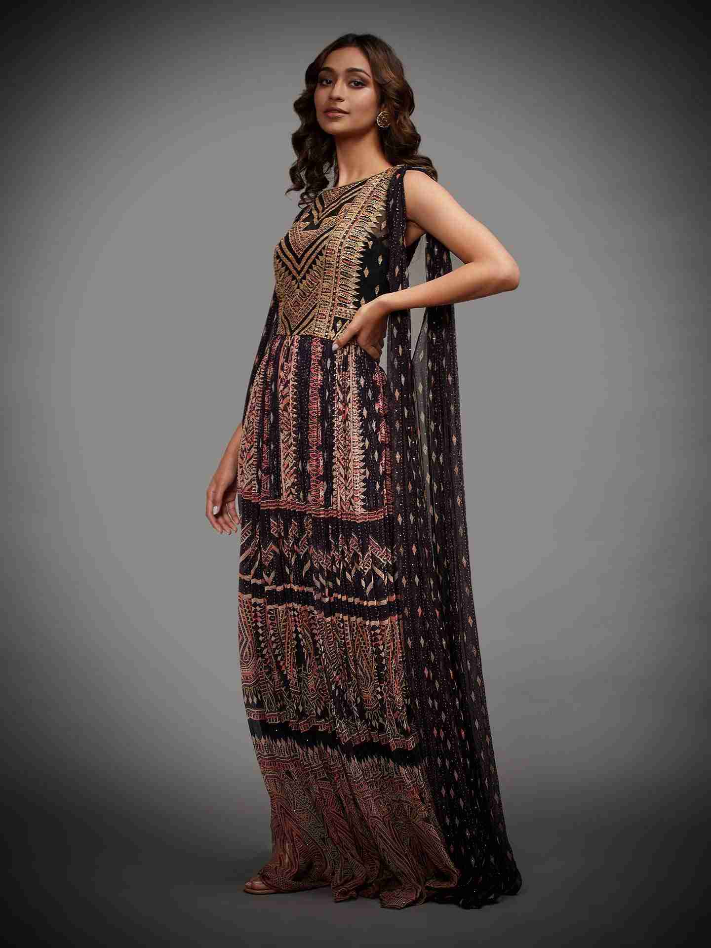 Black & Multi Rabari Long Dress