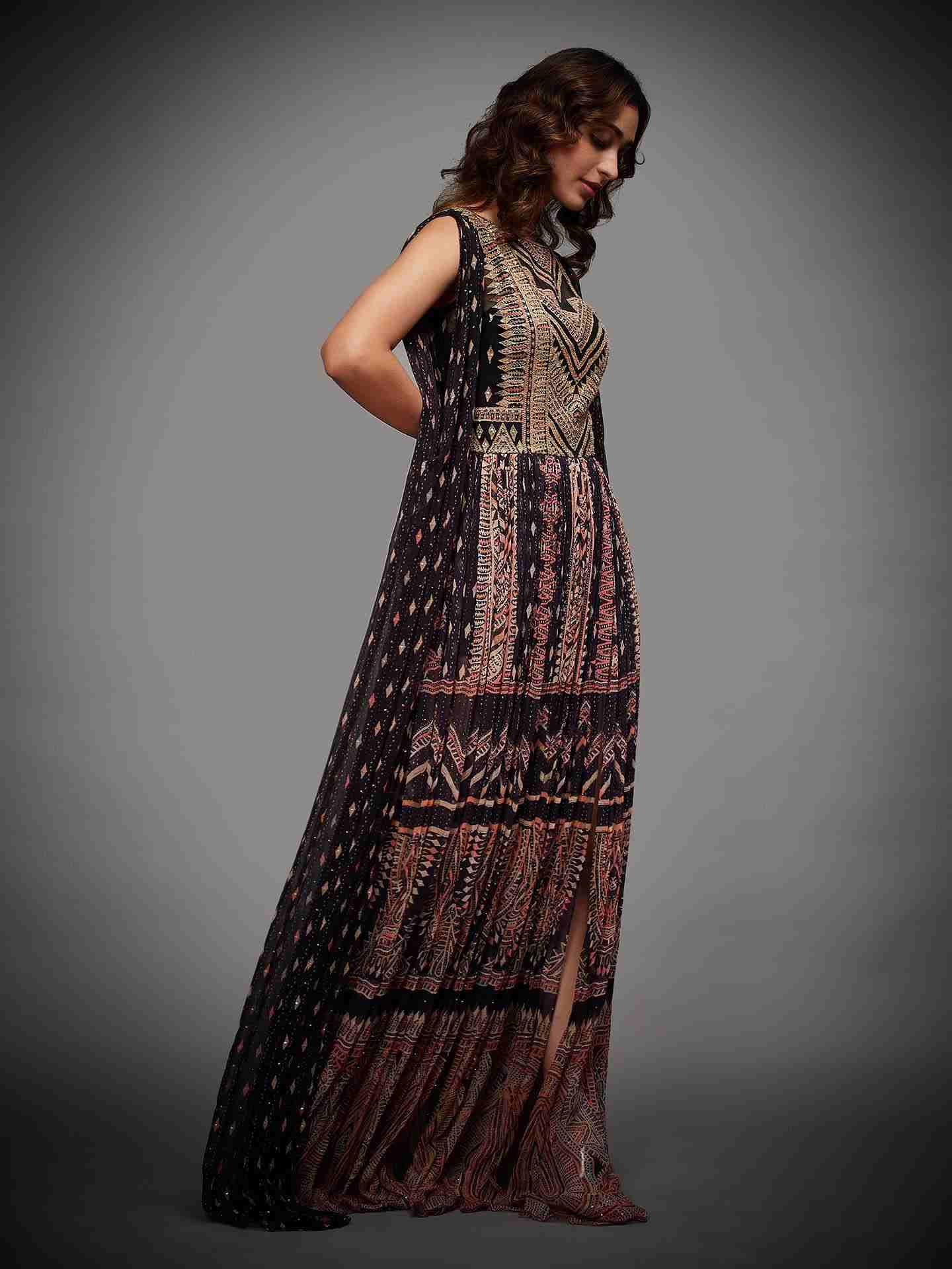 Black & Multi Rabari Long Dress