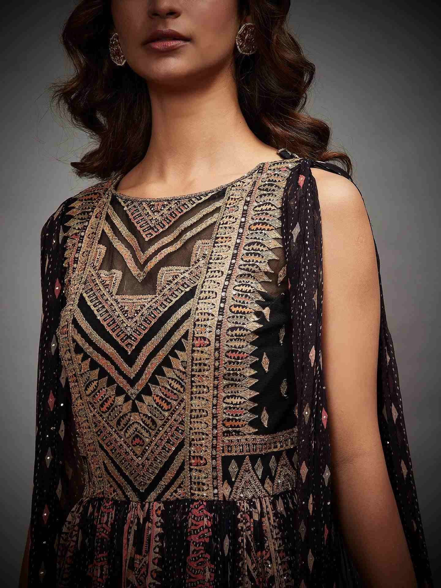 Black & Multi Rabari Long Dress