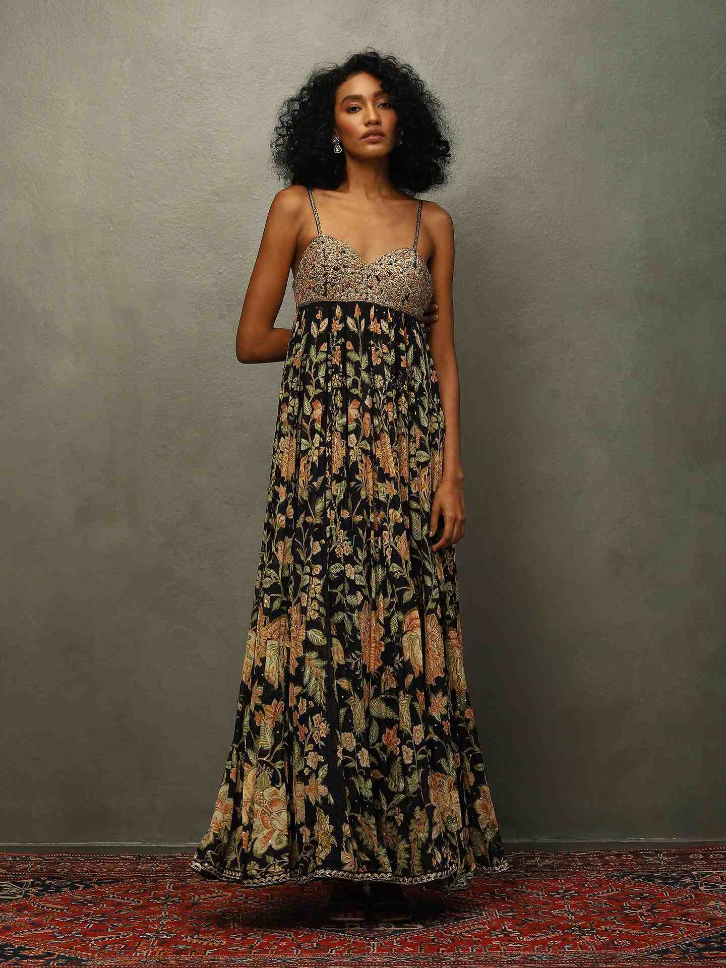 Black & Beige Tree Of Life Dress