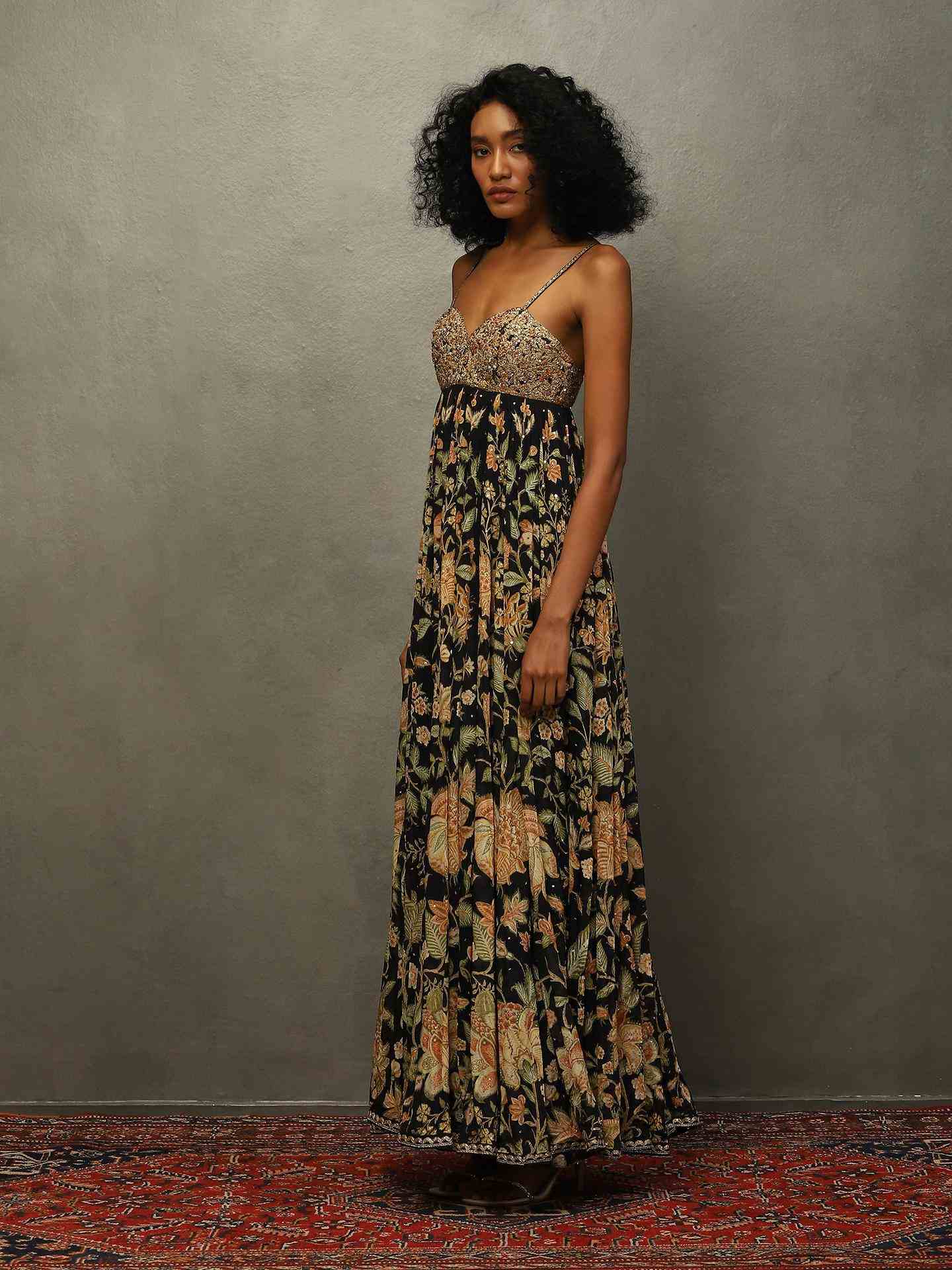 Black & Beige Tree Of Life Dress