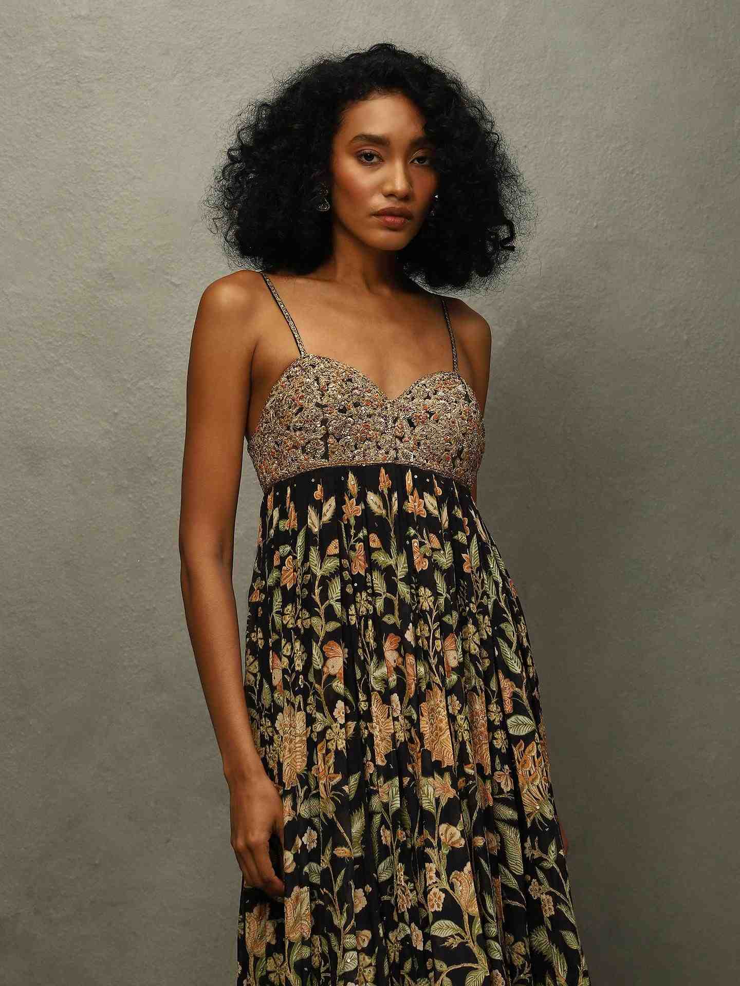 Black & Beige Tree Of Life Dress