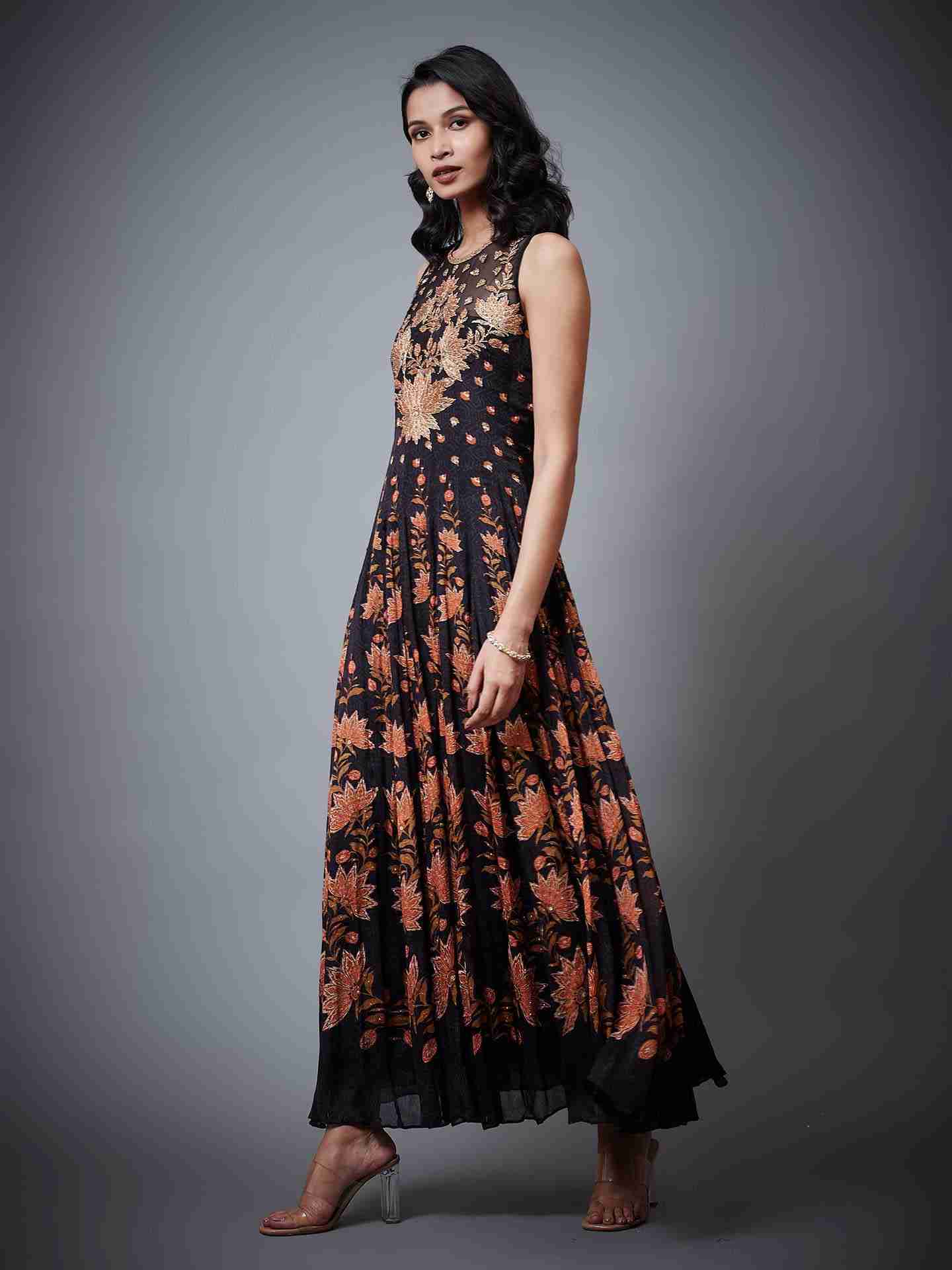 Black & Rust Waterfall Dress