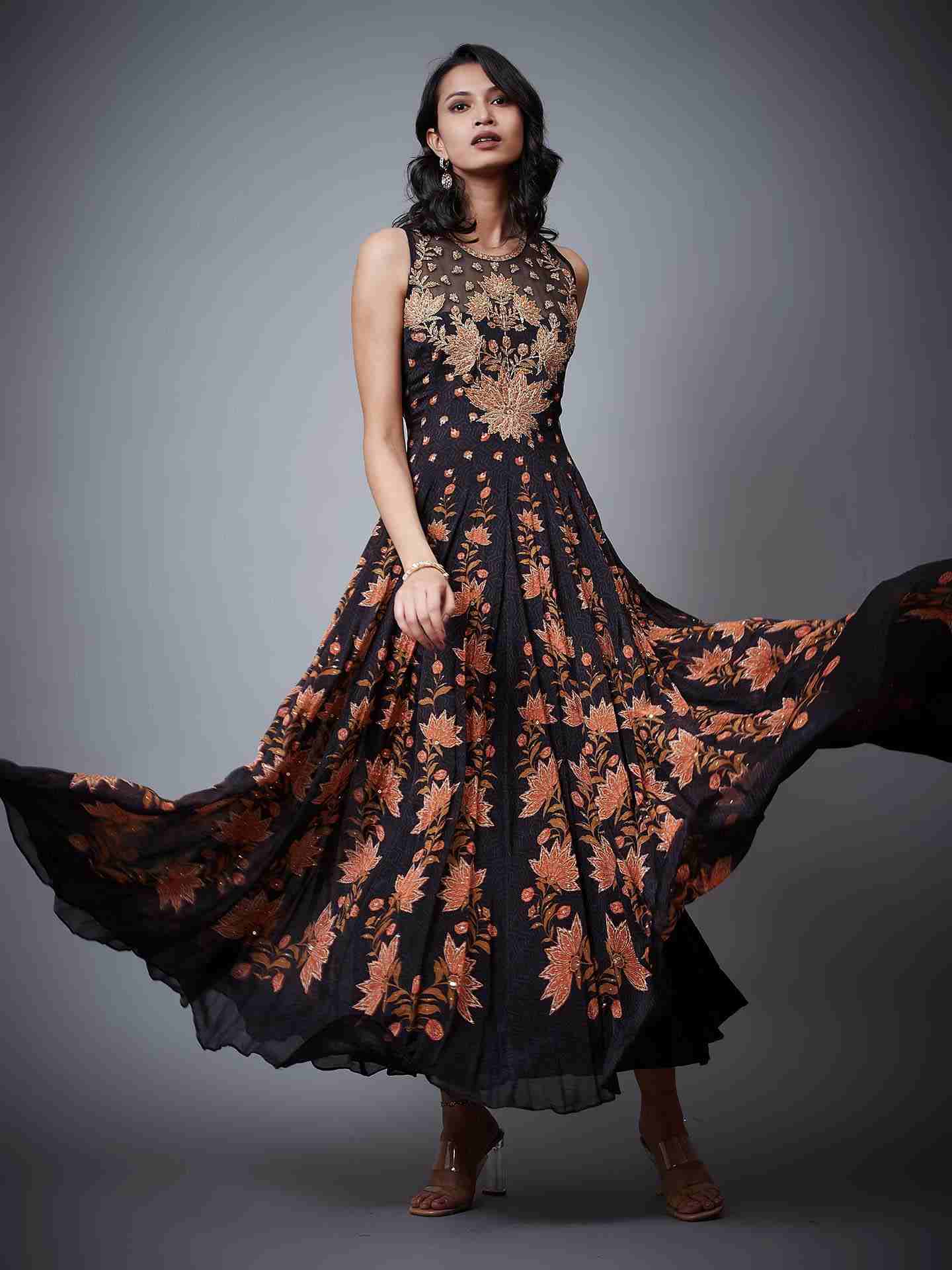 Black & Rust Waterfall Dress