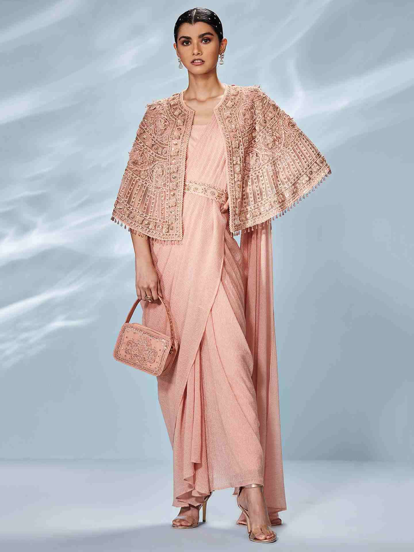 Peach Florance Pre-Draped Saree