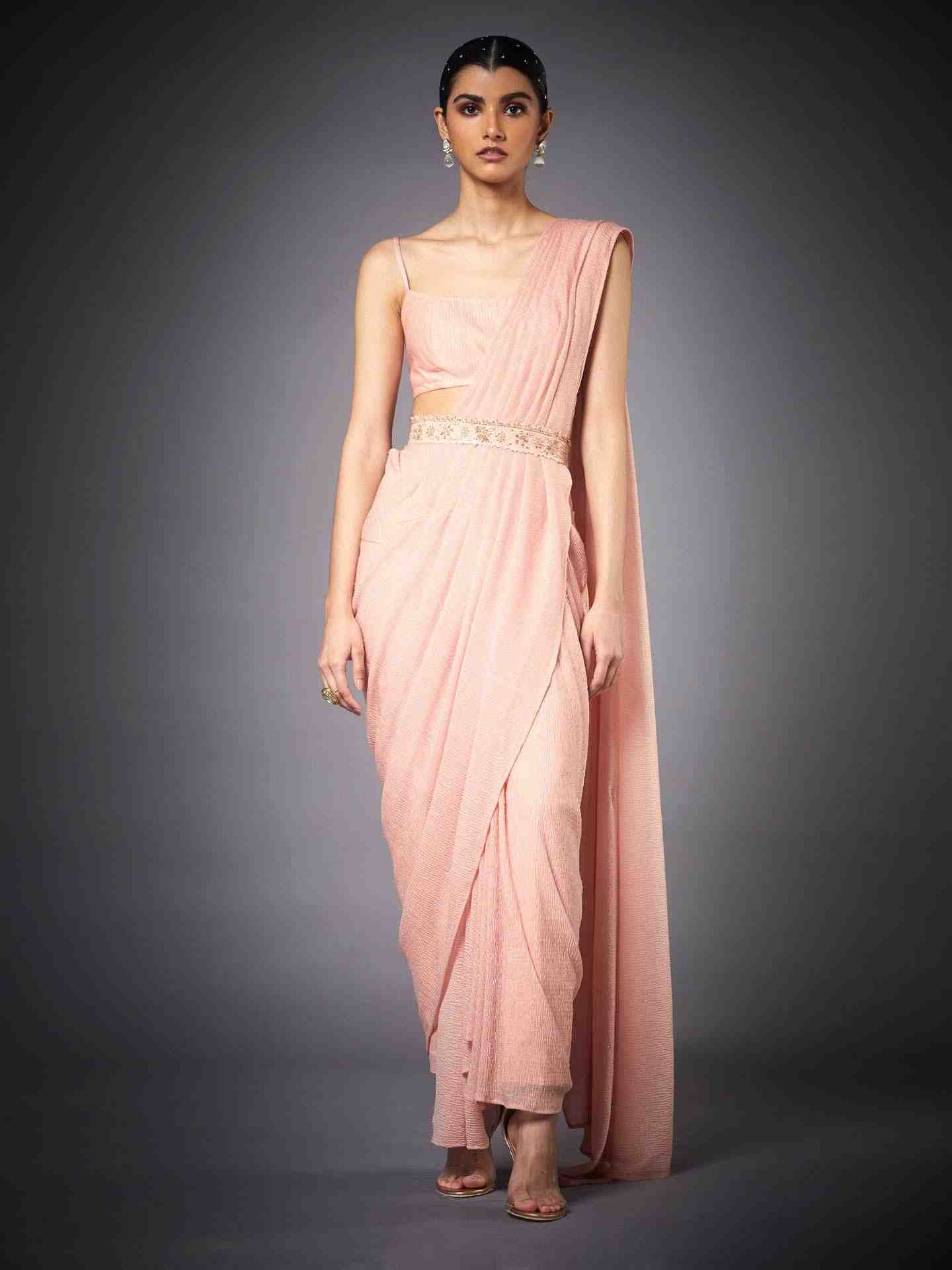 Peach Florance Pre-Draped Saree