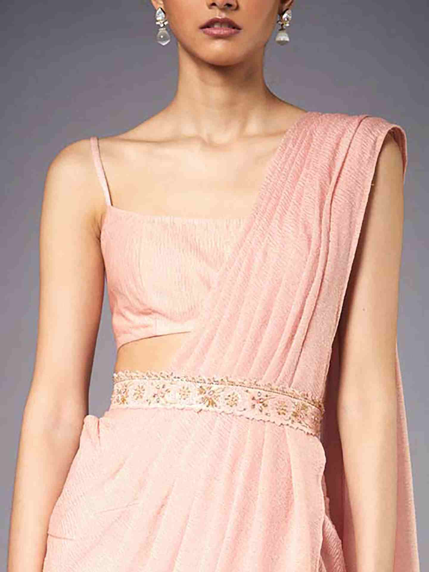 Peach Florance Pre-Draped Saree