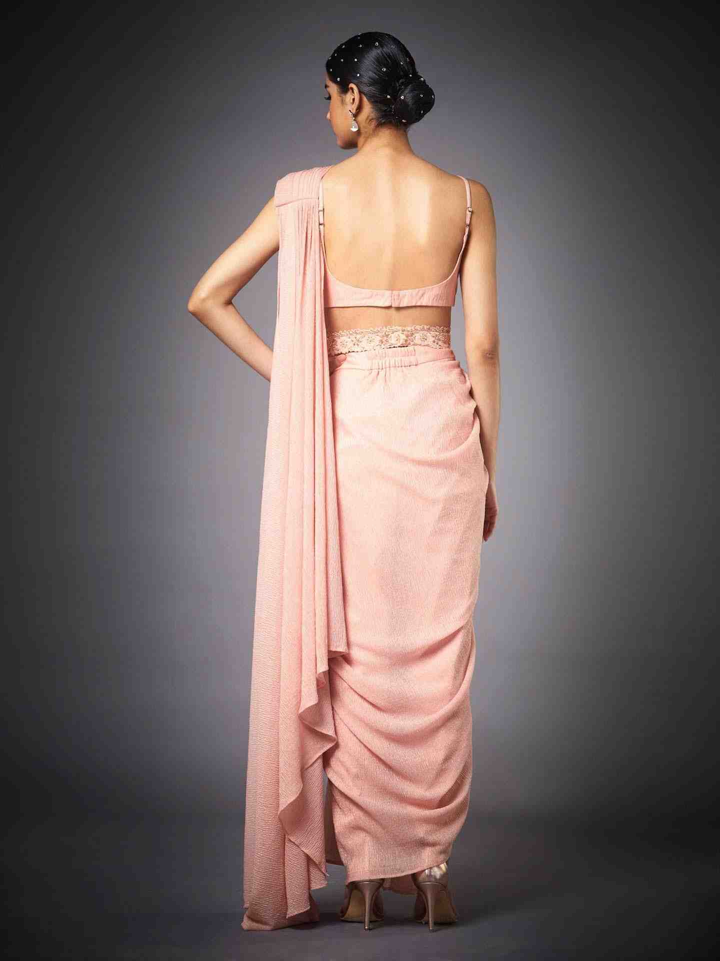Peach Florance Pre-Draped Saree