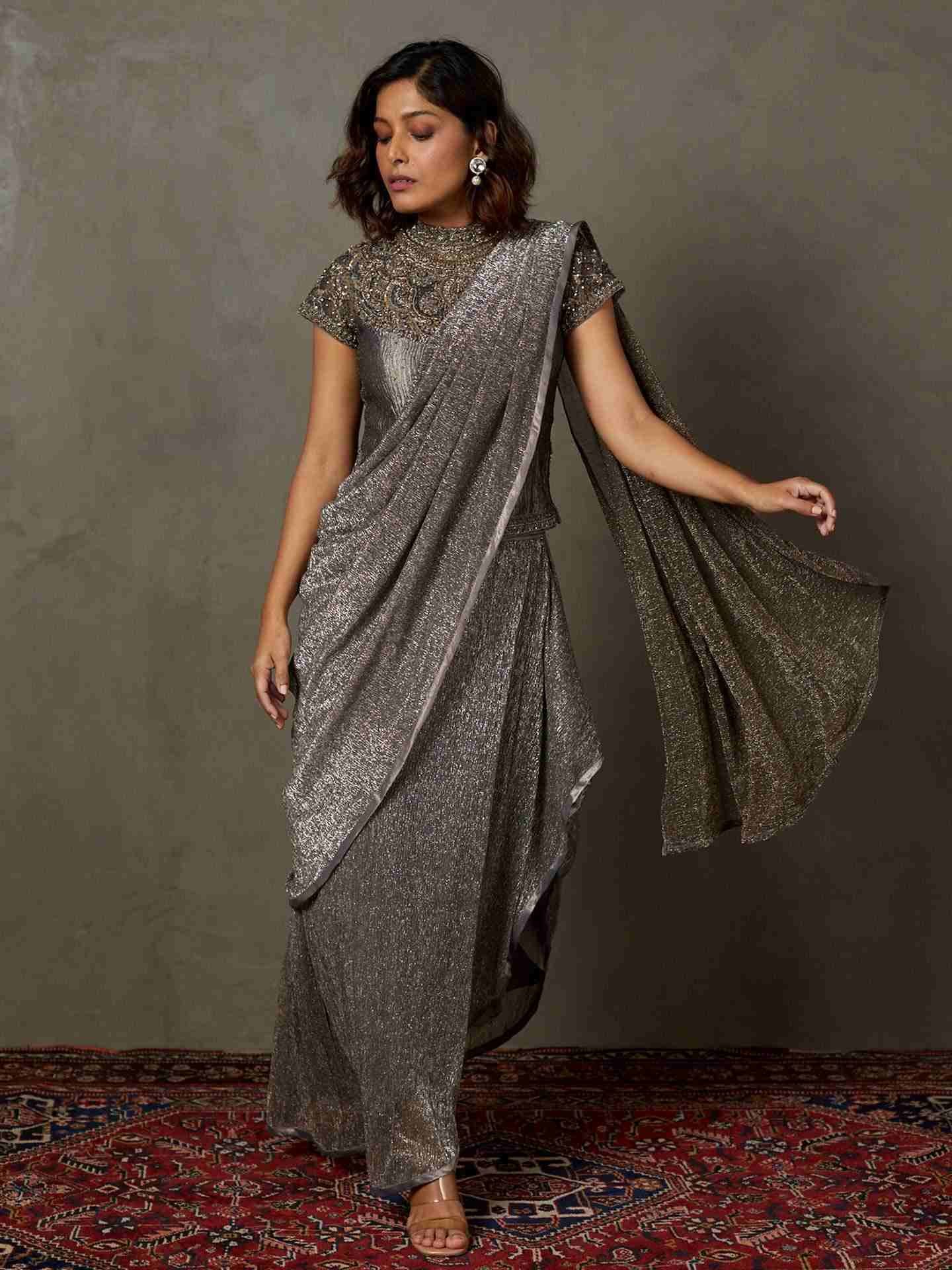 Black & Grey Shivalika Pre-Draped Saree