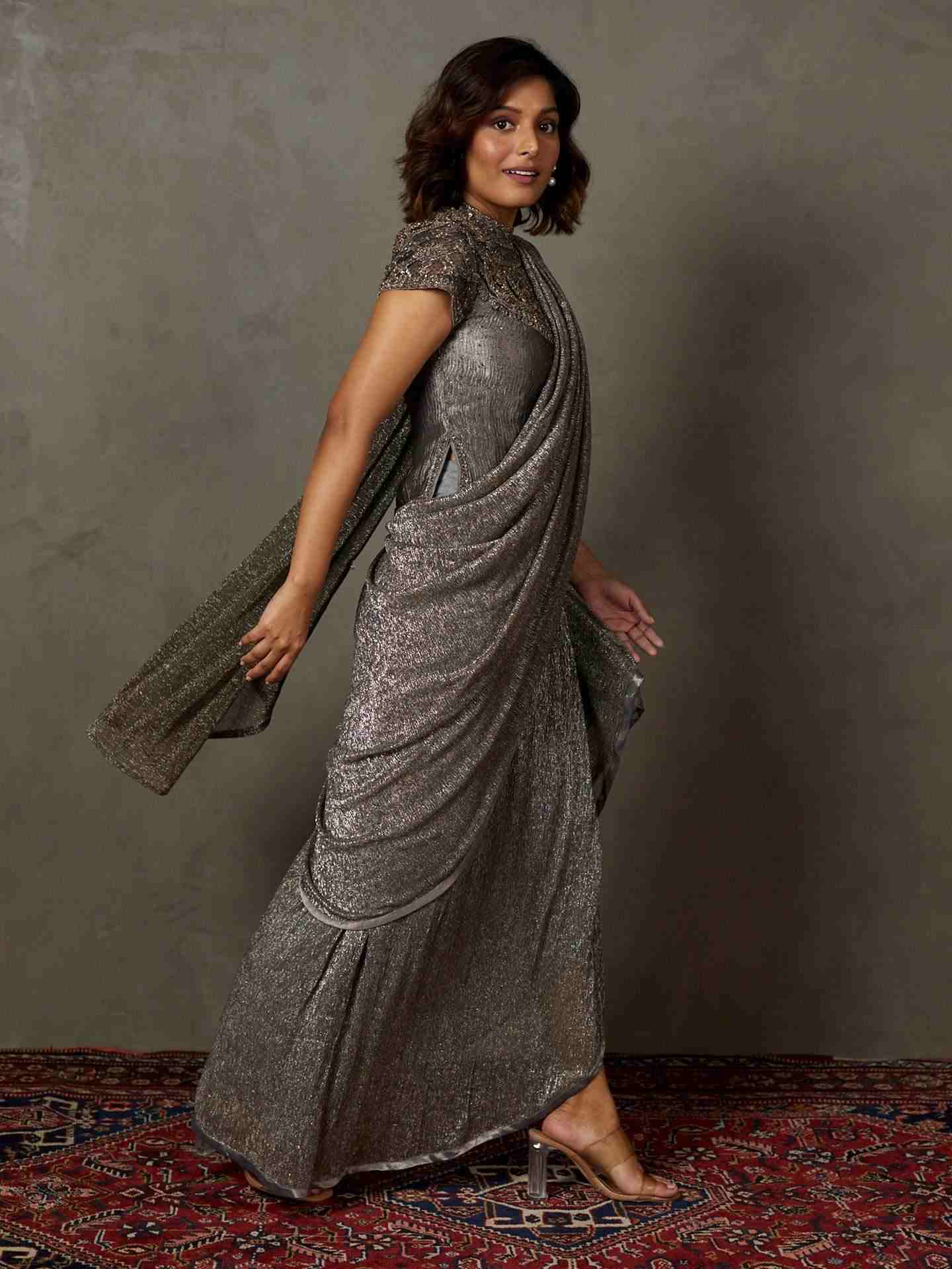 Black & Grey Shivalika Pre-Draped Saree