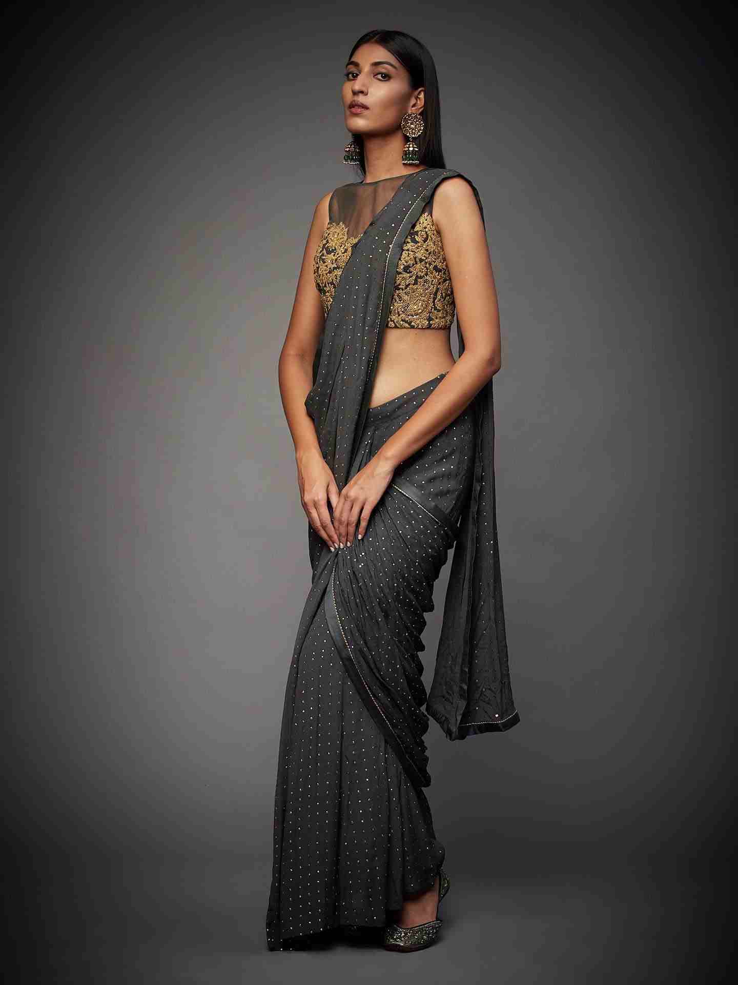Charcoal Grey Shirley Pre-Draped Saree