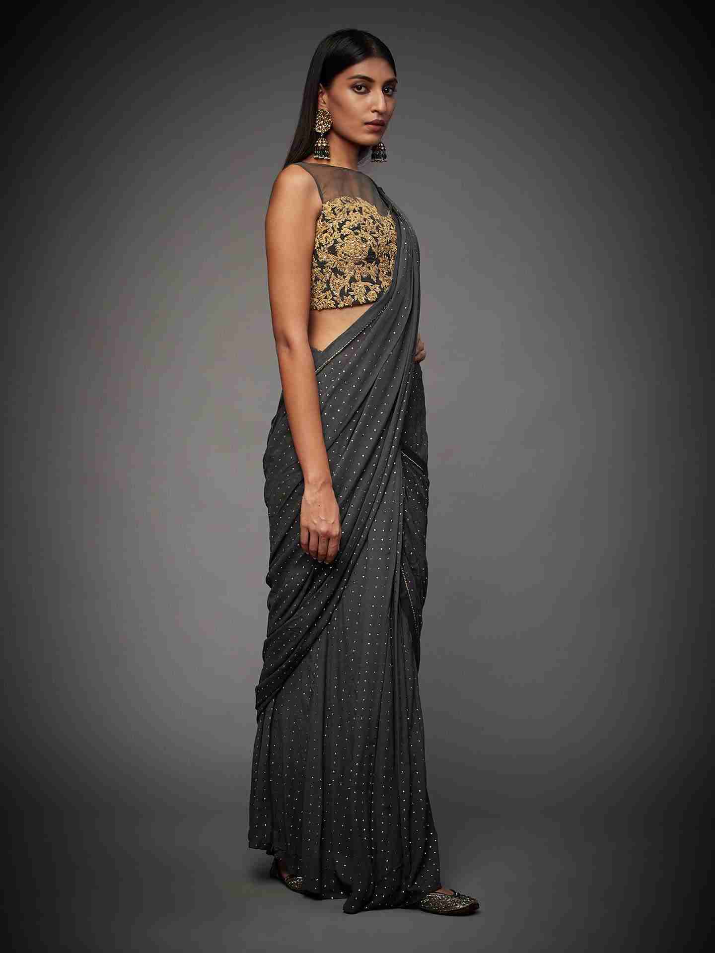 Charcoal Grey Shirley Pre-Draped Saree