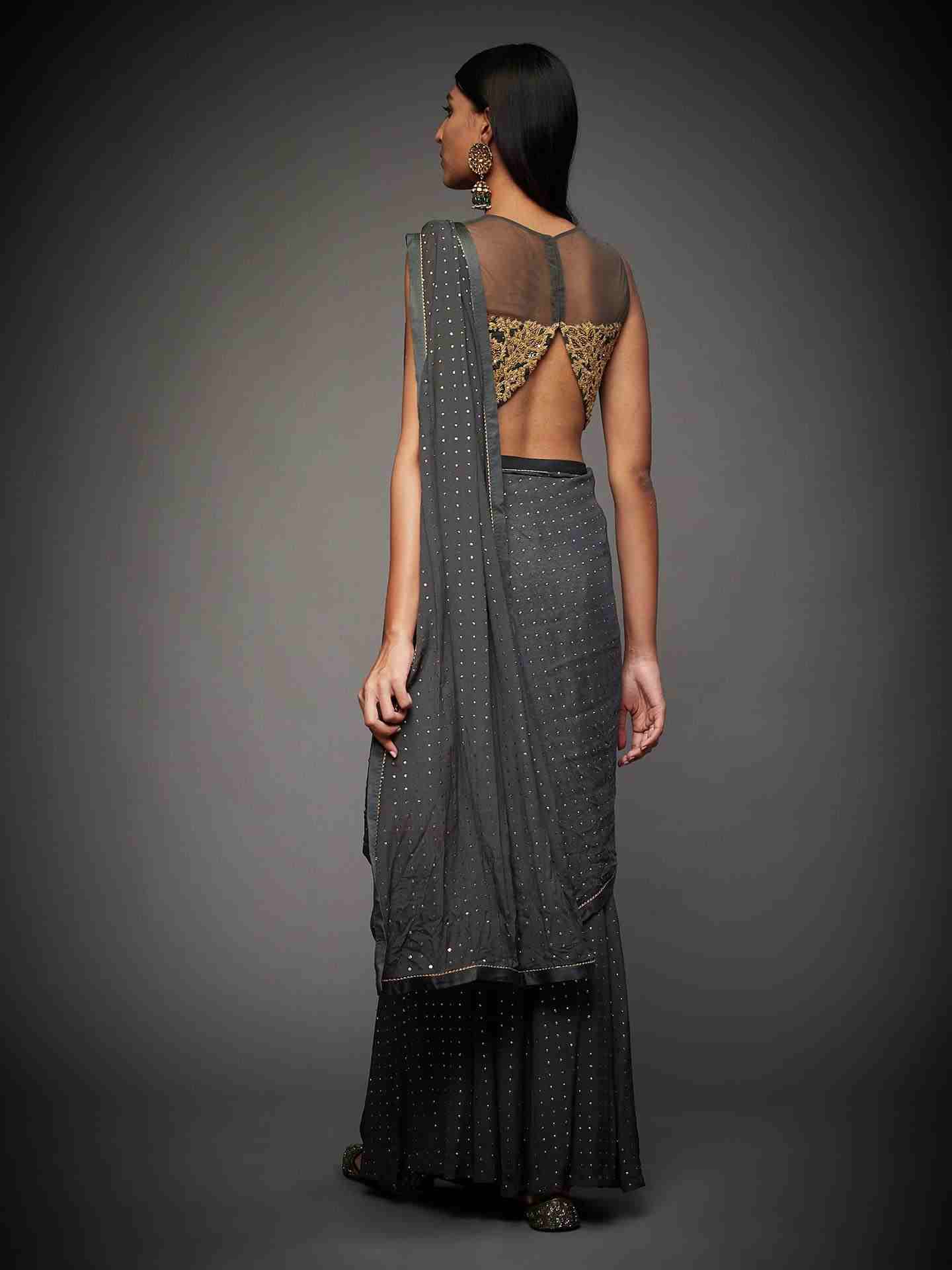 Charcoal Grey Shirley Pre-Draped Saree