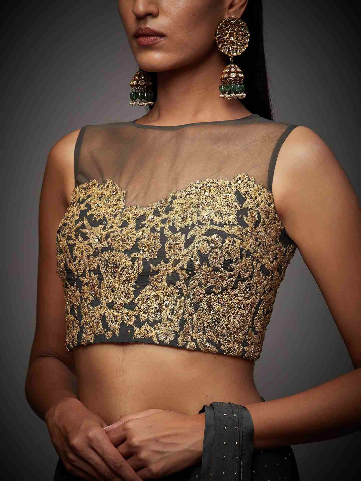 Charcoal Grey Shirley Pre-Draped Saree