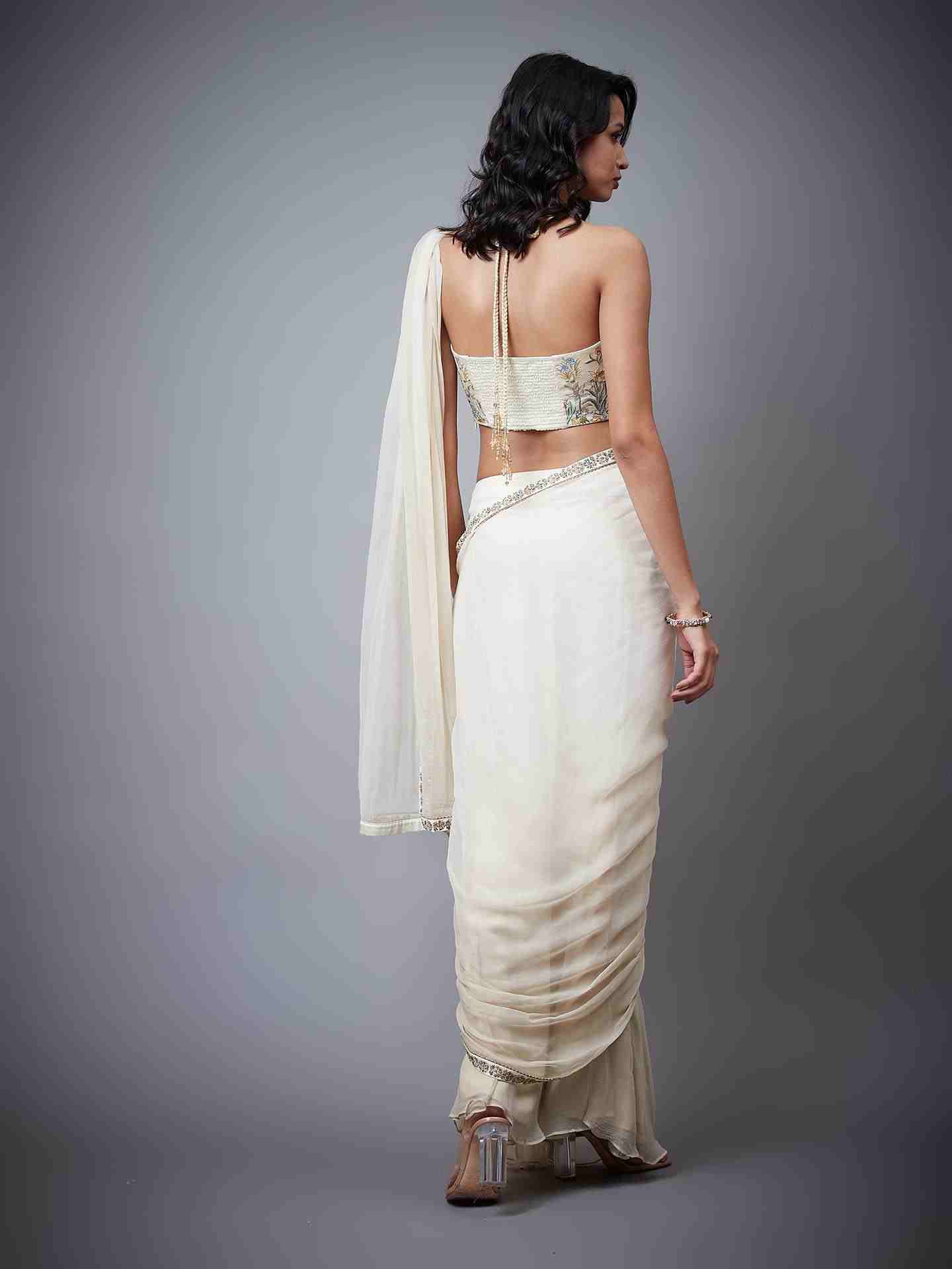 Ecru & Multi Nazli Pre-Draped Saree