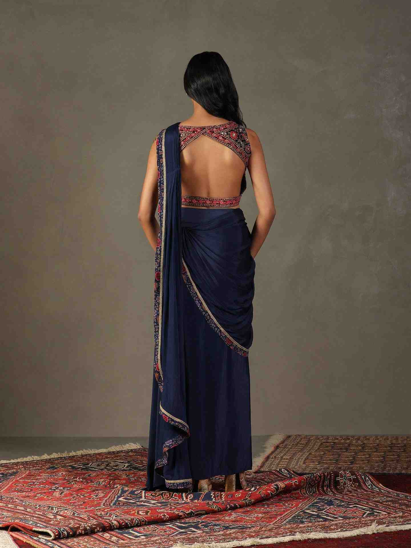 Midnight Blue Zergul Pre-Draped Saree