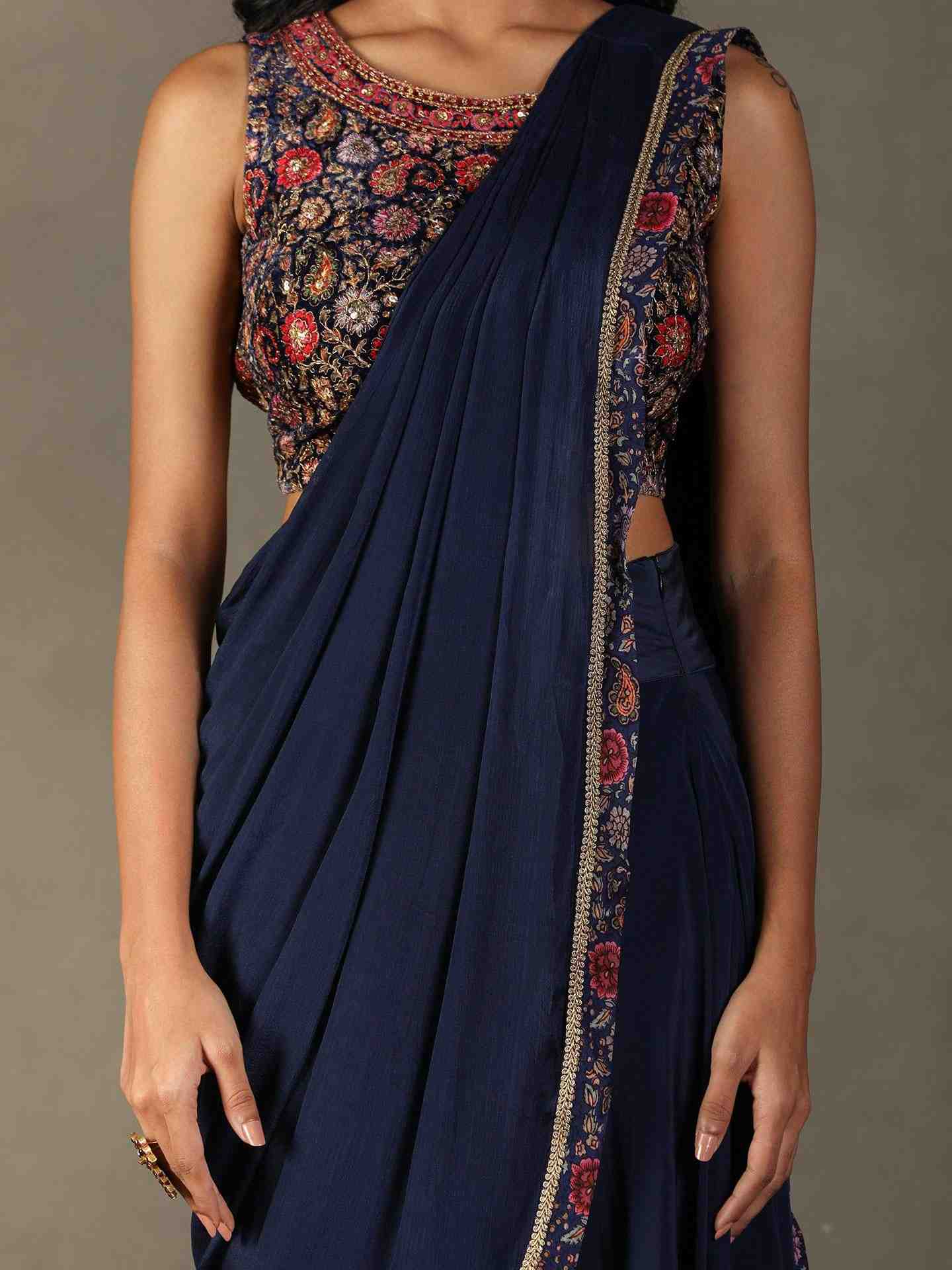 Midnight Blue Zergul Pre-Draped Saree