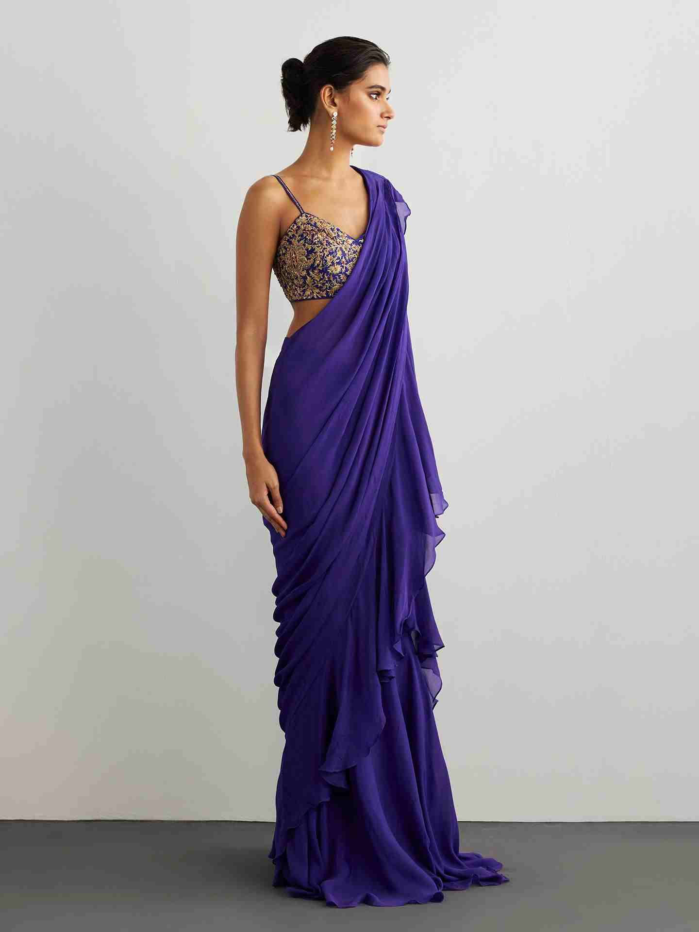 Purple & Gold Alaknanda Drape Saree