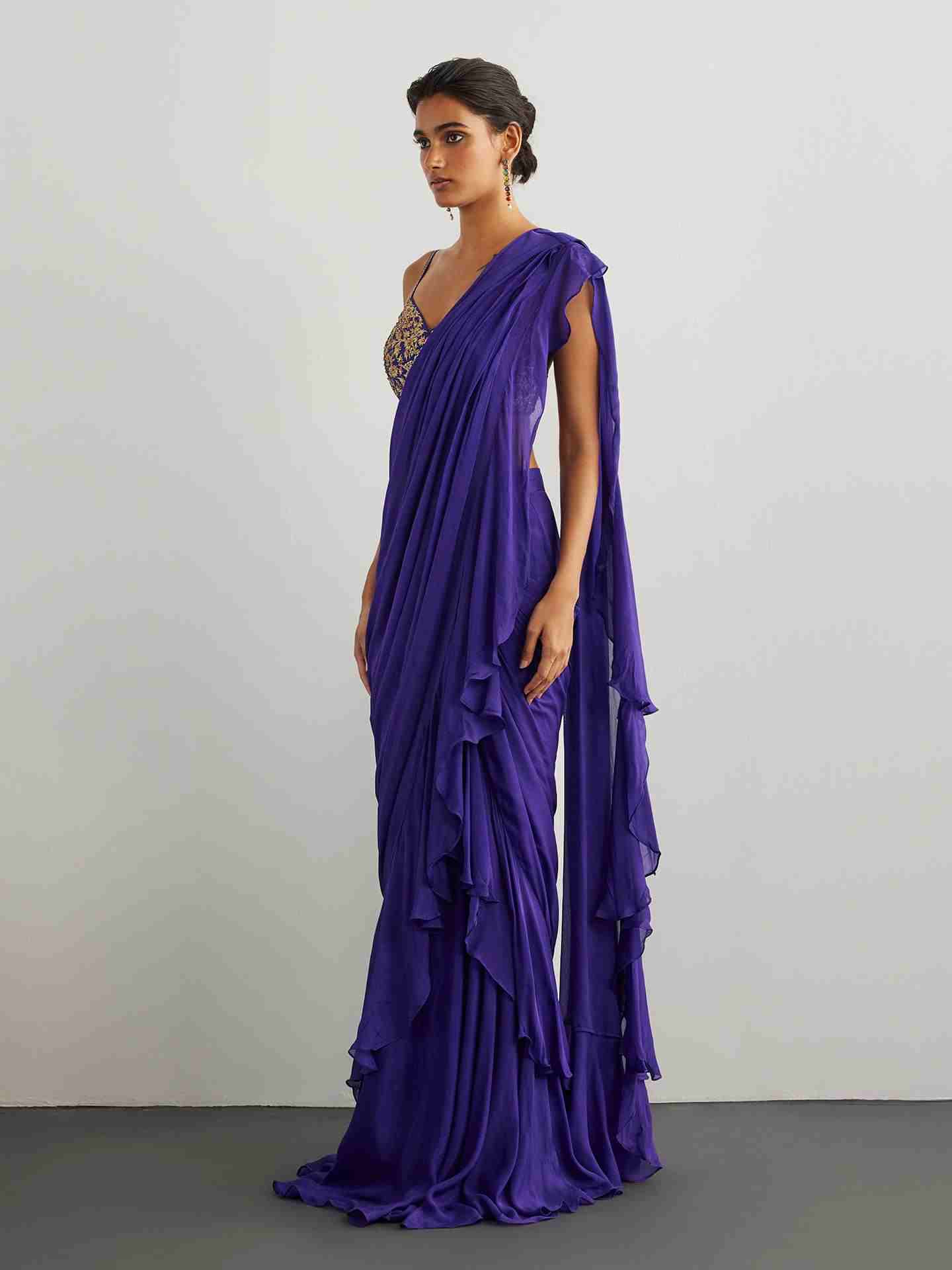Purple & Gold Alaknanda Drape Saree