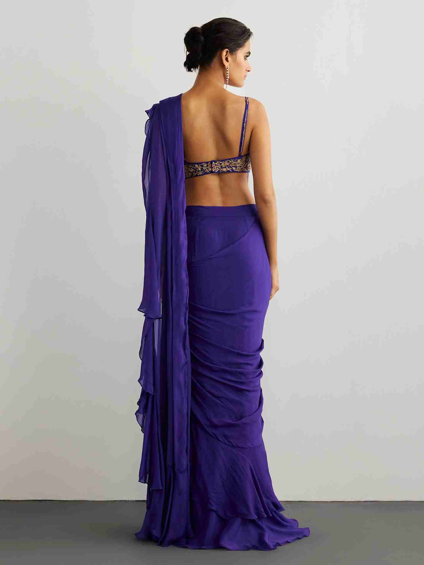 Purple & Gold Alaknanda Drape Saree