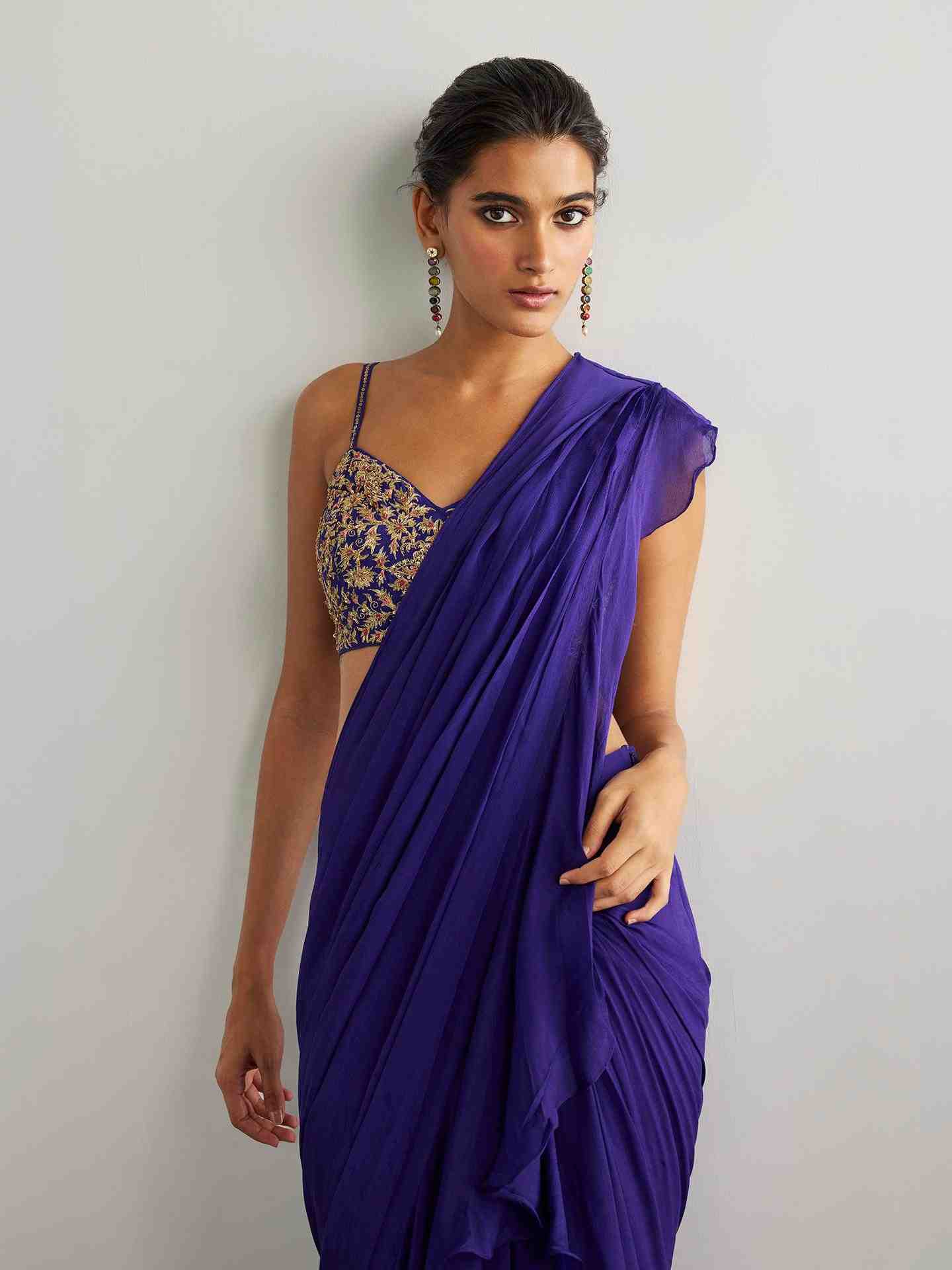 Purple & Gold Alaknanda Drape Saree