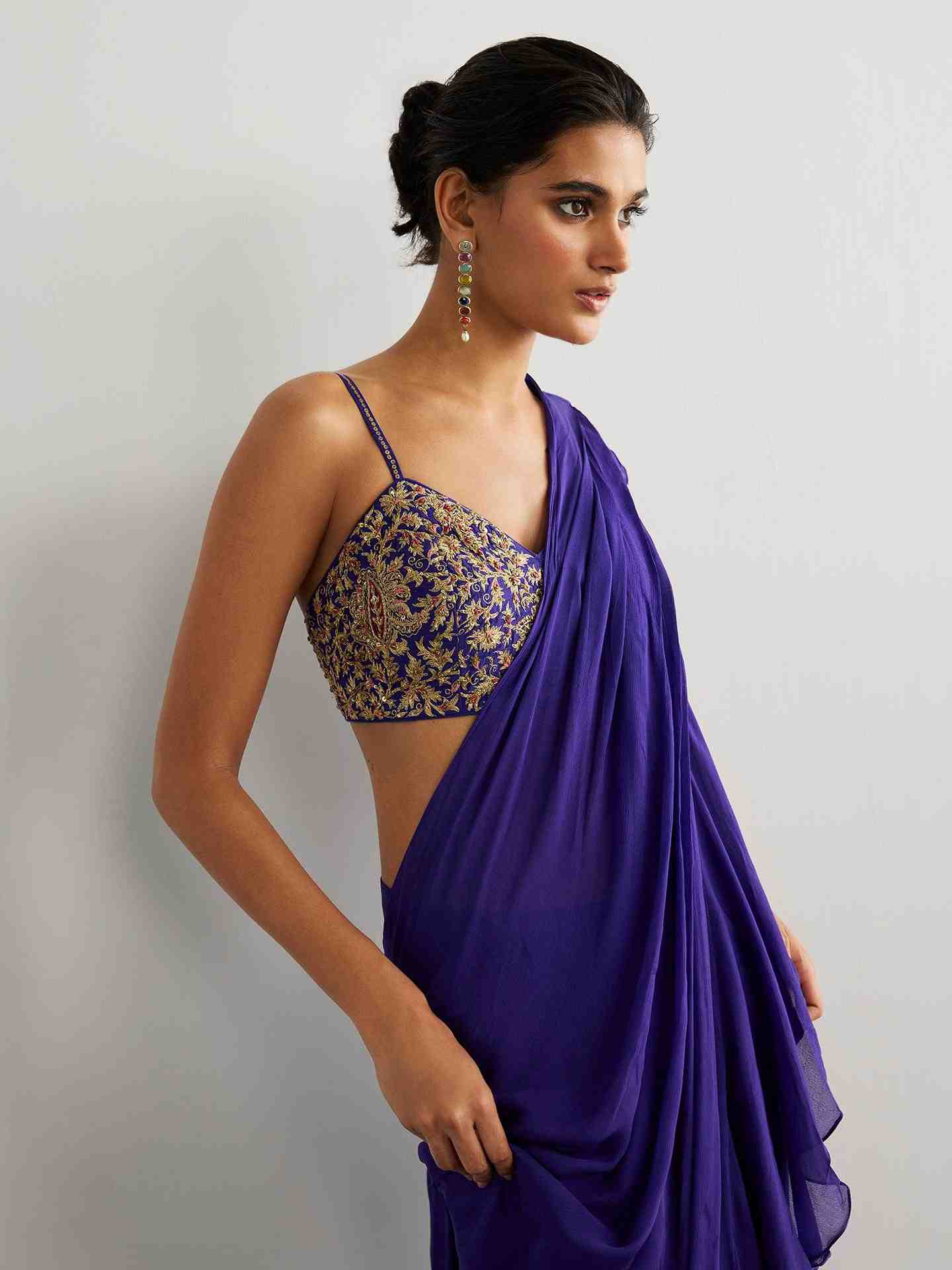 Purple & Gold Alaknanda Drape Saree