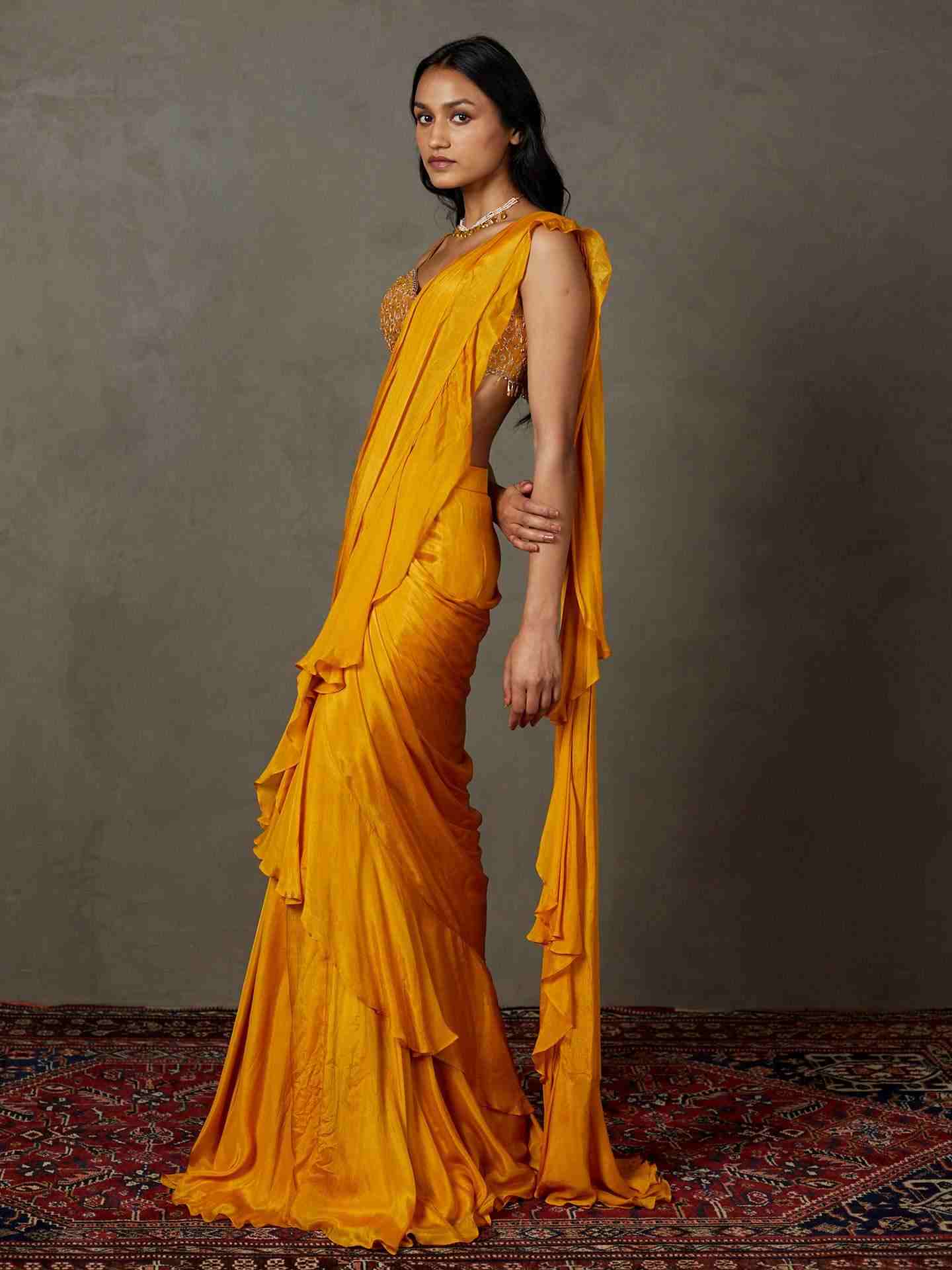 Mustard Yellow Iraa Pre-Draped Saree