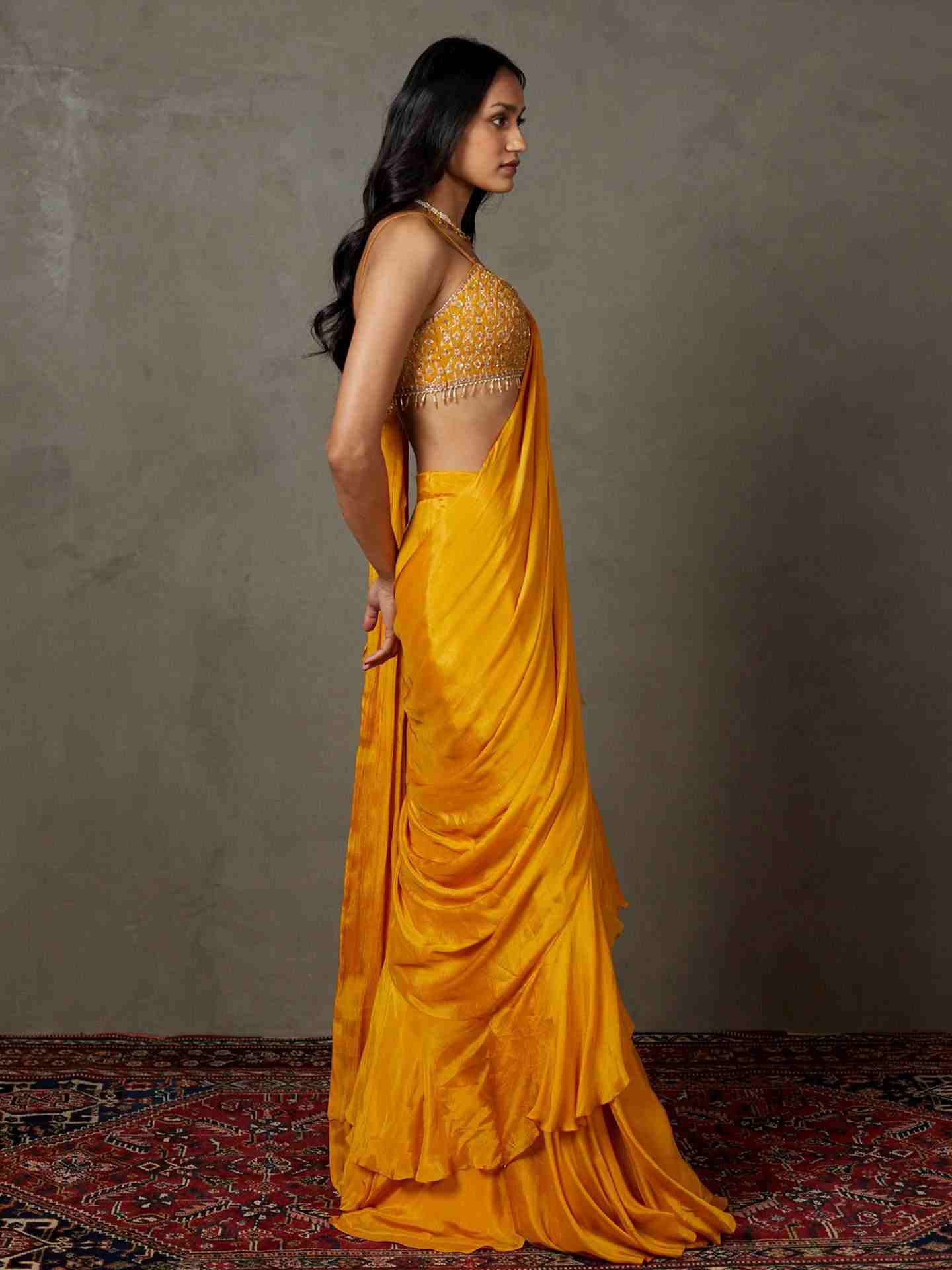Mustard Yellow Iraa Pre-Draped Saree