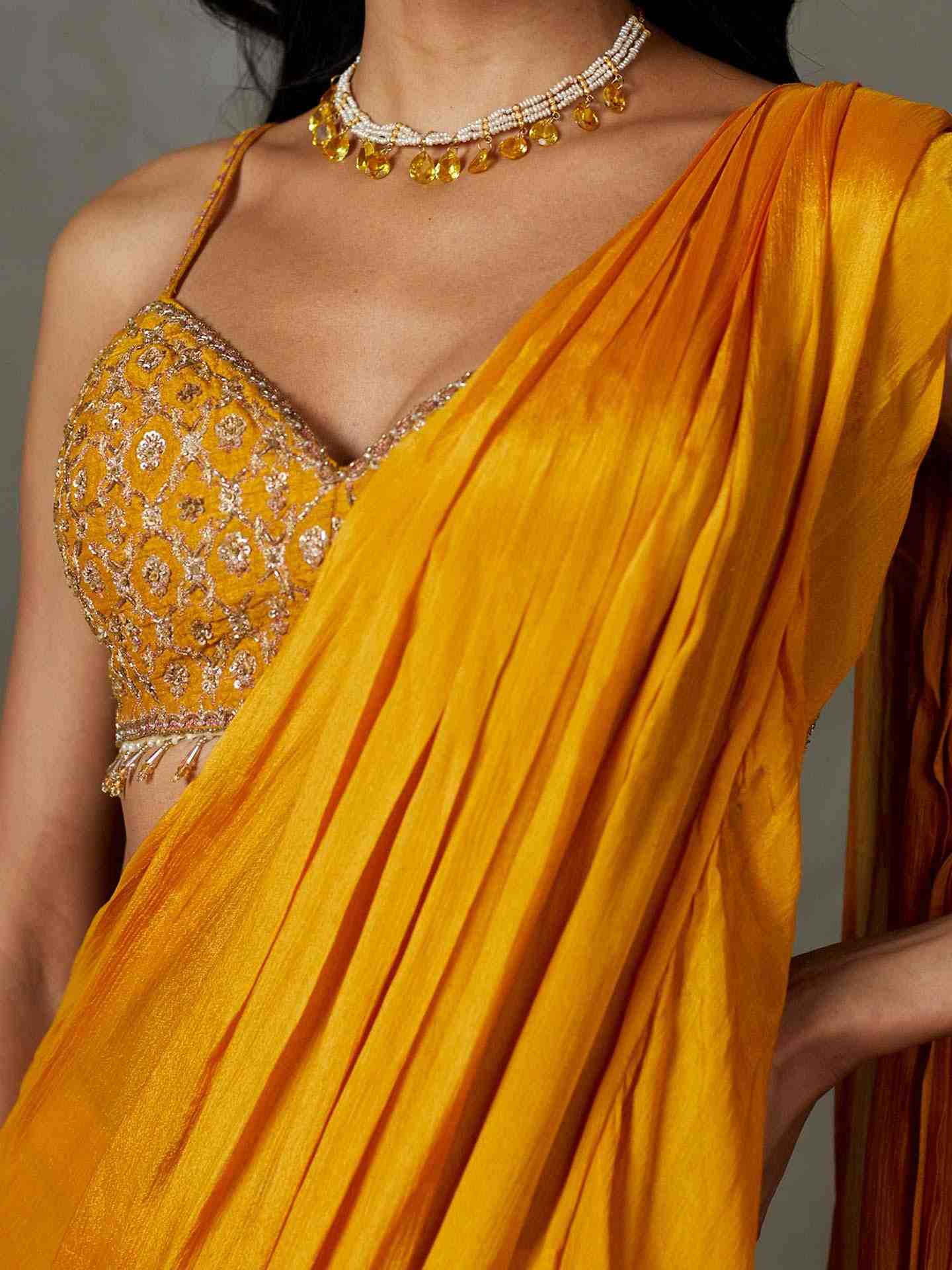 Mustard Yellow Iraa Pre-Draped Saree