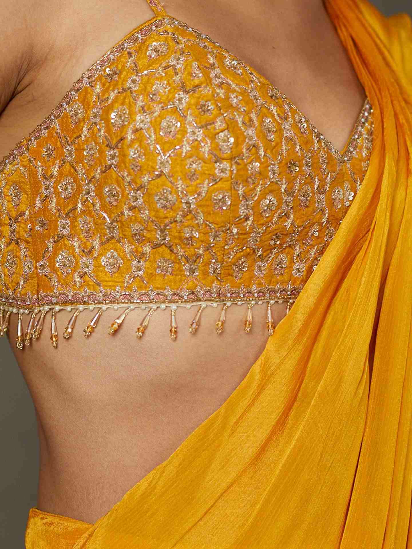 Mustard Yellow Iraa Pre-Draped Saree