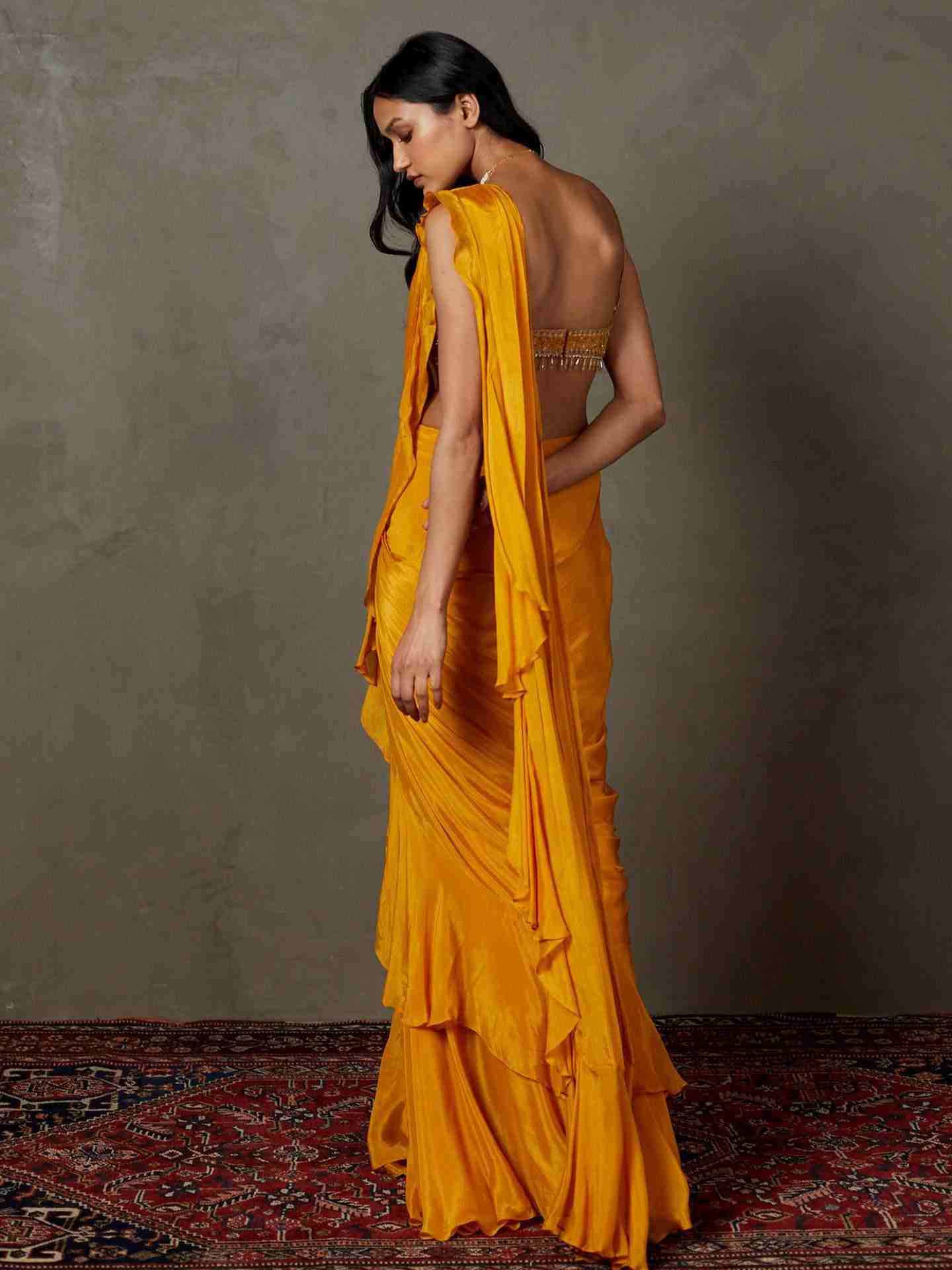 Mustard Yellow Iraa Pre-Draped Saree