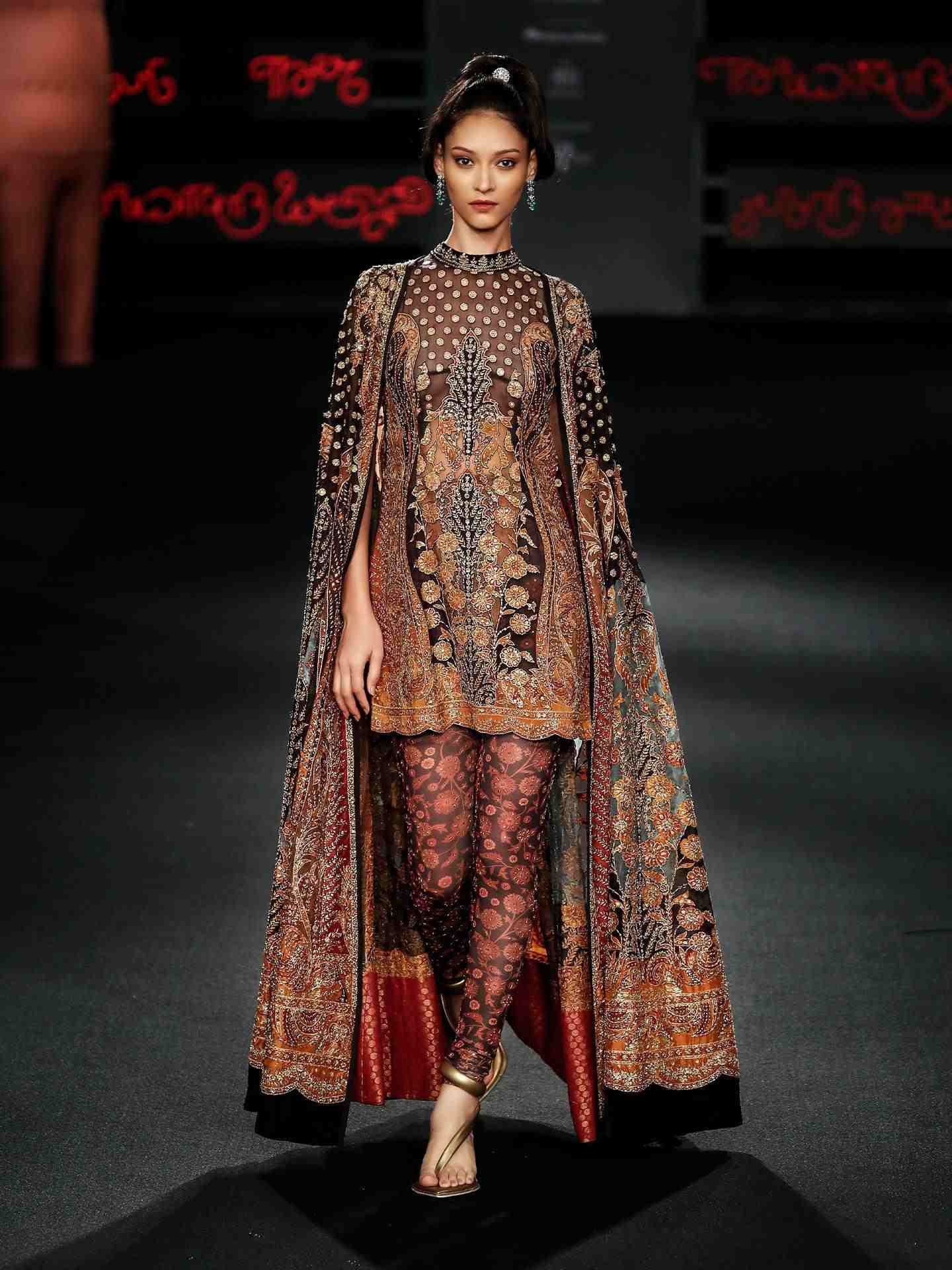 Black  Rust Mehroz Dress With Cape