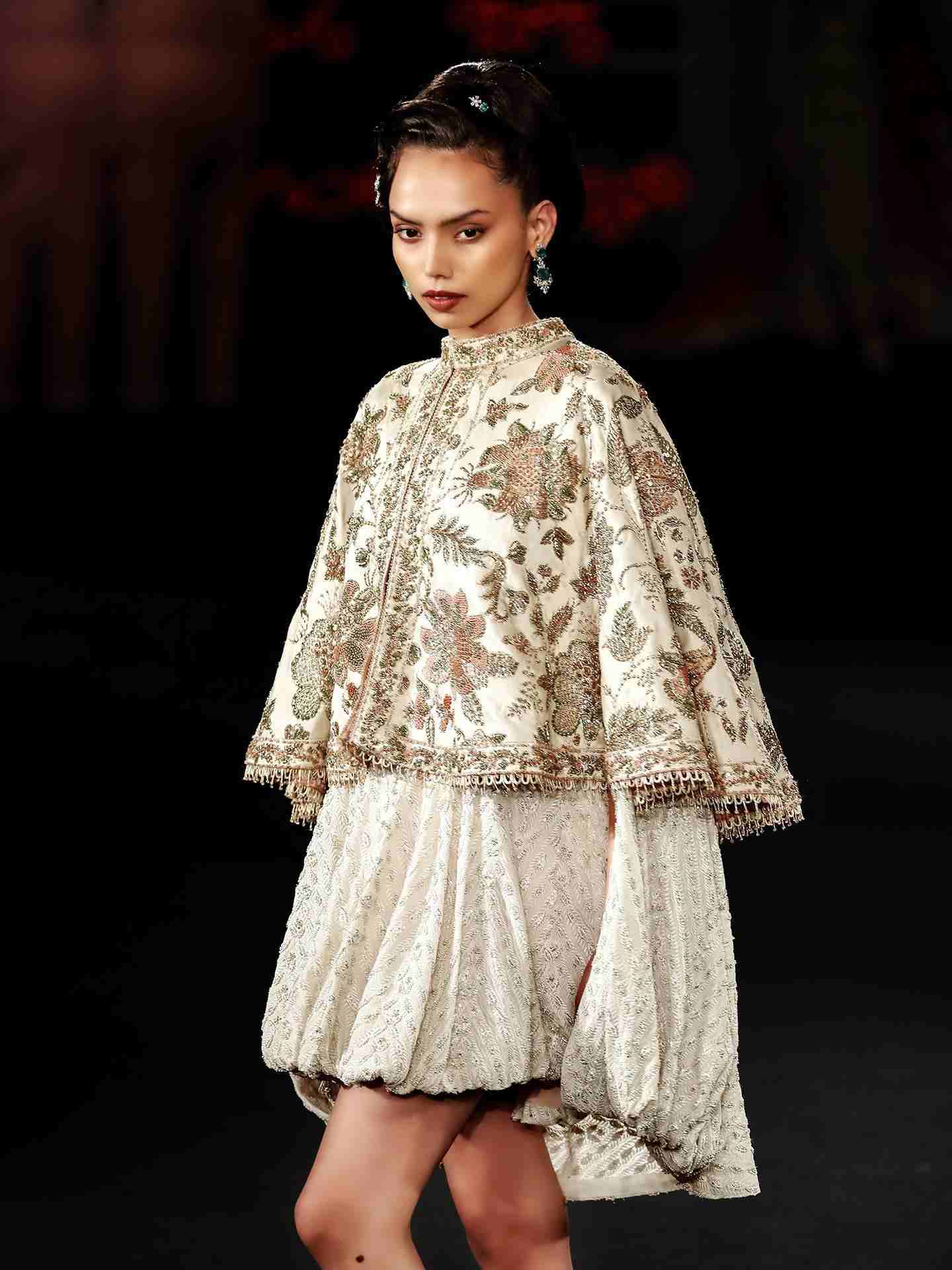 Off White Tree Of Life Dress With Cape